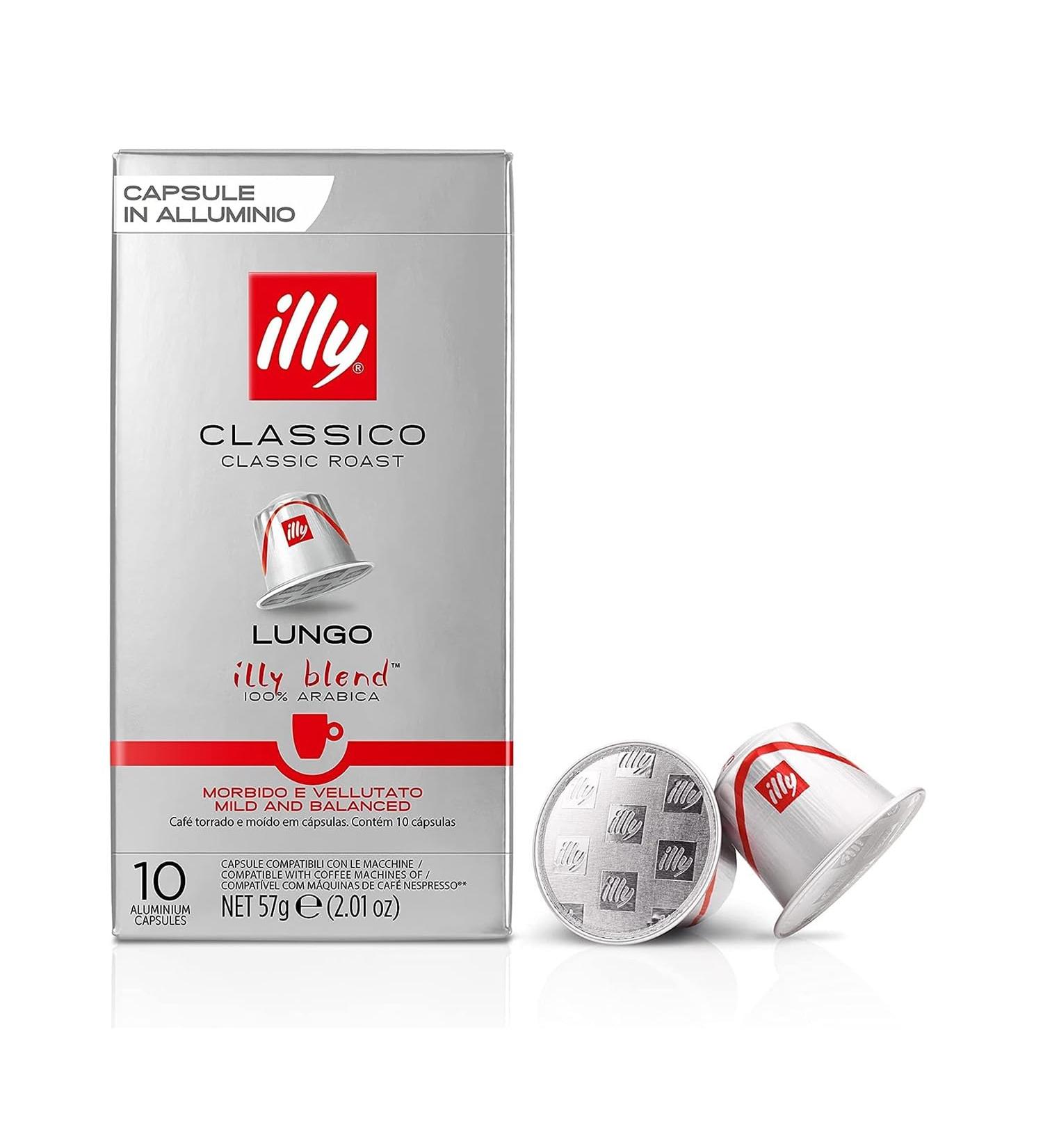 Illy CLASSICO LUNGO roasted coffee in Nespresso Compatible Capsules - 100% Arabica - 10 cases of 10 capsules (100 capsules) - Buy Online on GoSupps.com