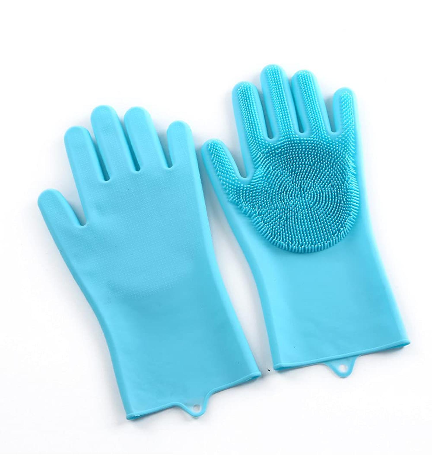 Dishwashing Gloves Silicone Multifunctional Reusable Housework Gloves Thick Heat Insulation Cleaning Magic Kitchen Gloves with Sponge Scrubbers for Washing Bathroom Kitchen Car and More (Blue) - Buy Online on GoSupps.com