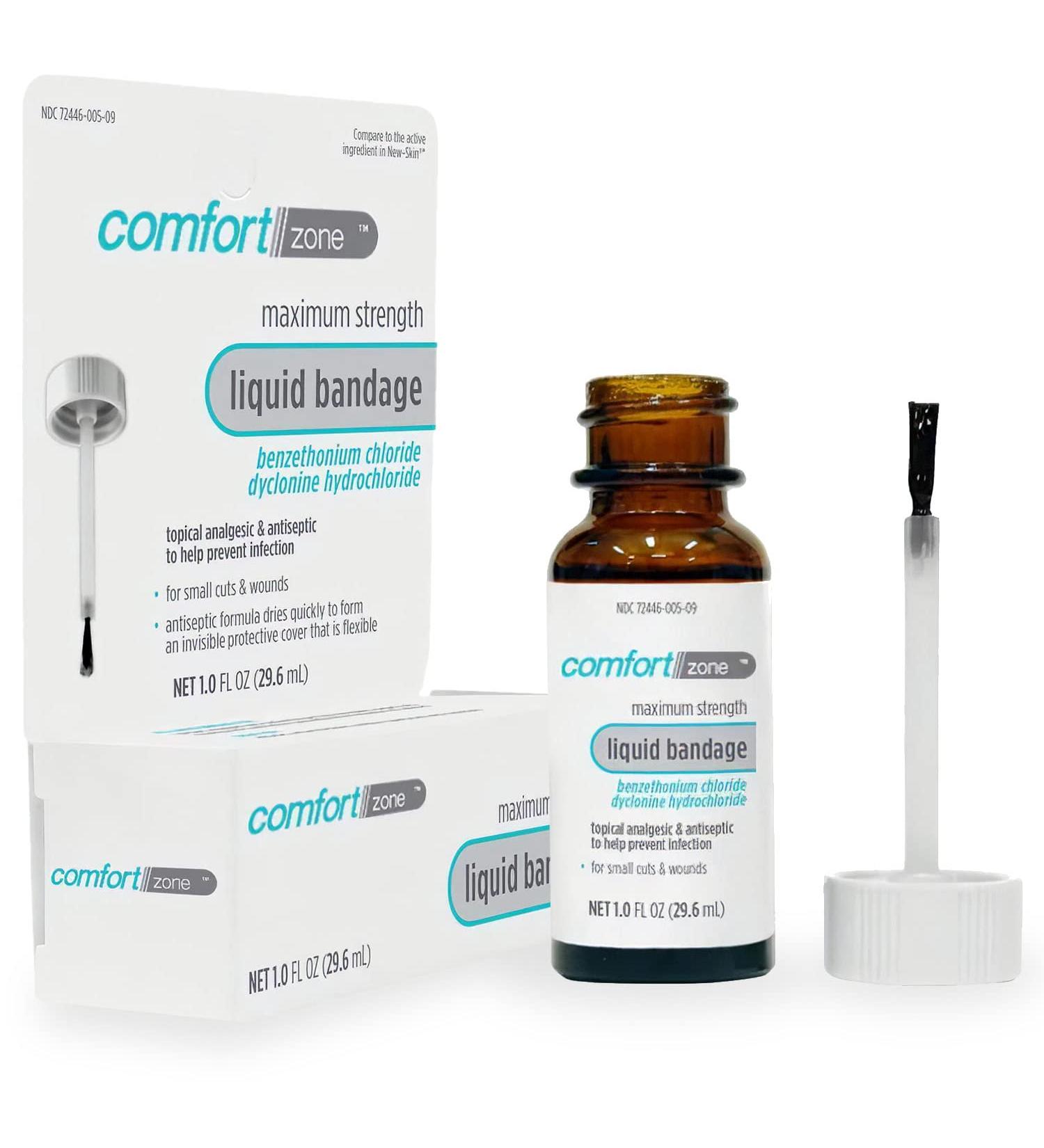 Comfort Zone Liquid Bandage 1oz - Topical Analgesic & Antiseptic Skin Barrier for Cuts & Wounds - Buy Online on GoSupps.com