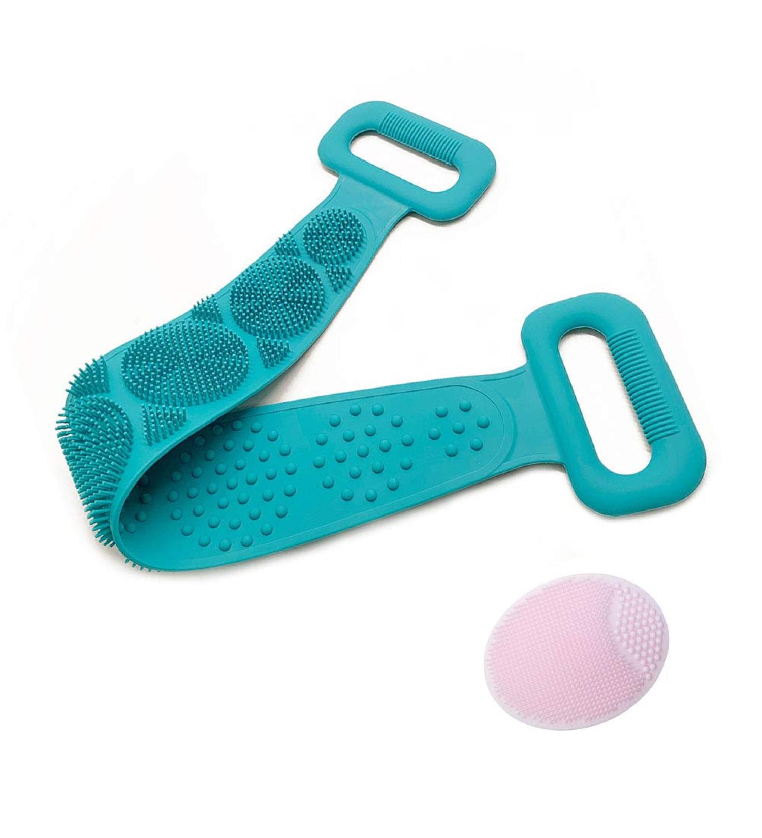 Merkts Back Scrubber - Double-Sided Silicone Shower Scrub Belt with Facial Cleansing Brush | 60x11cm - Ideal for International Shipping - Buy Online on GoSupps.com