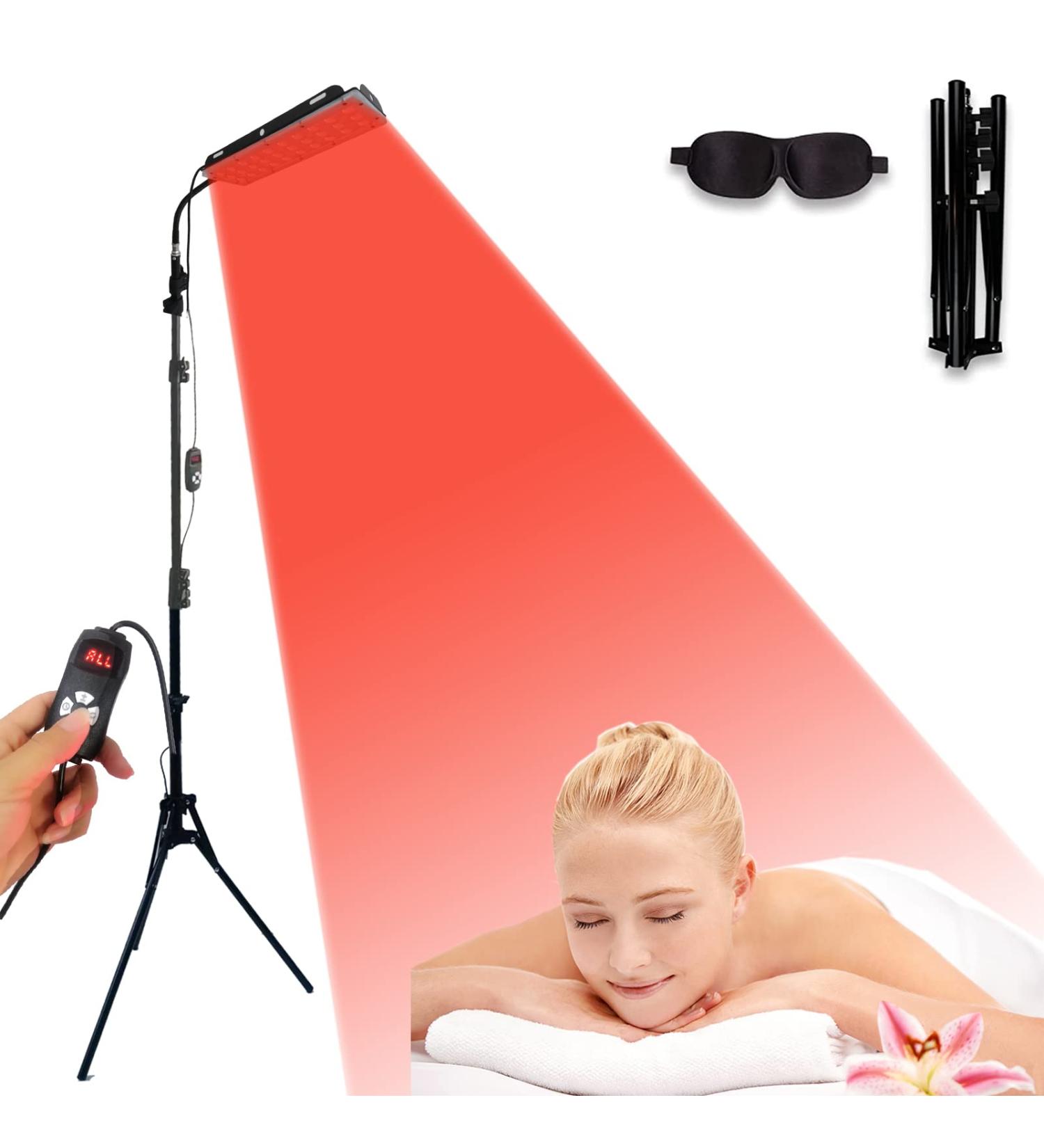 Infrared Red Light Therapy Lamp with Height Adjustable Stand - 660nm 850nm Near Infrared Bulb for Pain Relief - Includes Eye Mask - 35-67 Height - Buy Online on GoSupps.com