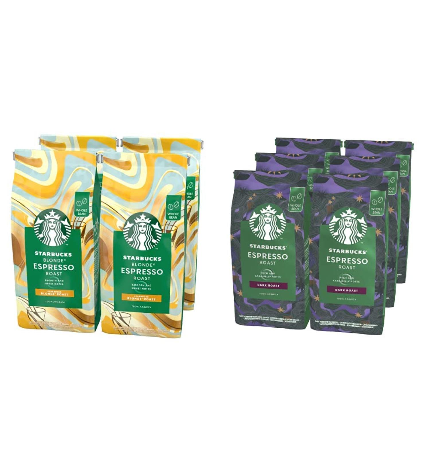 Starbucks Blonde Espresso Roast Coffee Beans 450g bag (Pack of 4) & Espresso Roast Dark Roast Whole Bean Coffee 200 g (Pack of 6) - Buy Online on GoSupps.com