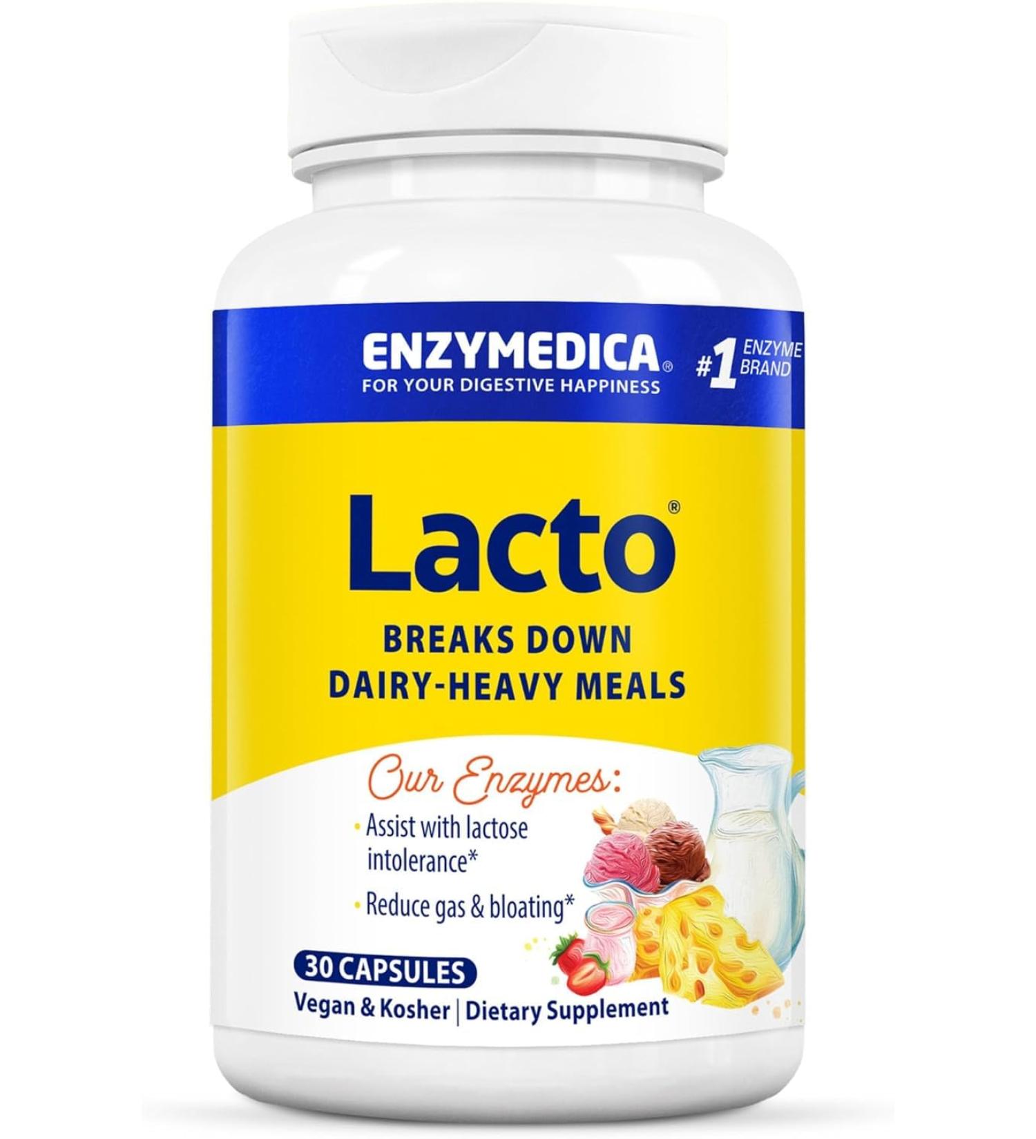 Enzymedica - Lacto 30 Capsules - Lactase Enzymes Supplement - Lactose Intolerance Pills - Digestive Aid for Gluten and Casein - Indigestion & Heartburn Relief - Gas Bloating Relief for Men and Women - Buy Online on GoSupps.com