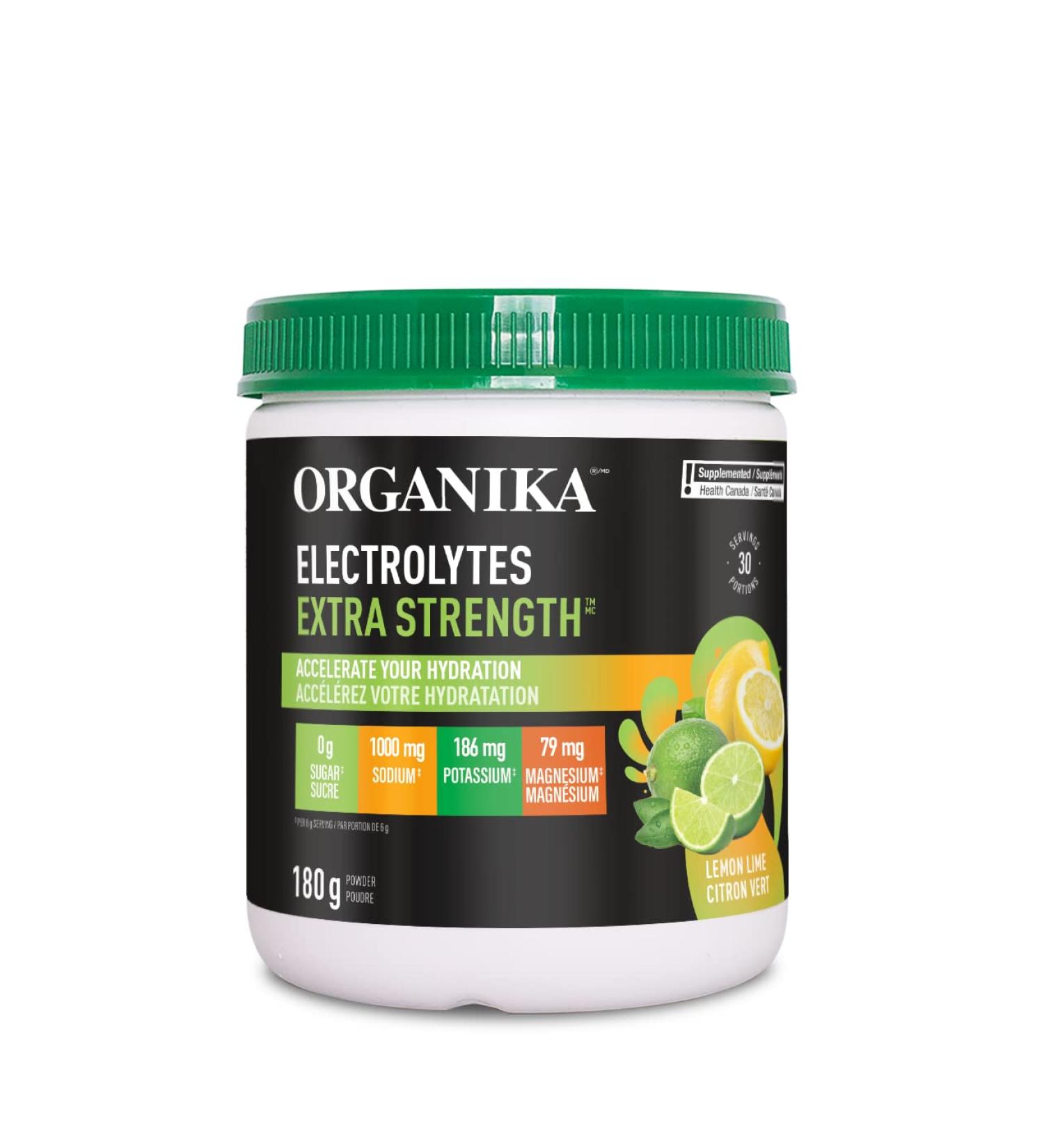 Organika Electrolytes Extra-Strength Powder- Lemon Lime- High in Sodium for Sport Recovery - Saltier Taste Sugar-Free Hydration and Electrolyte Replenishment - 180g - 30 servings Lemon Lime 30 Servings (Pack of 1) - Buy Online on GoSupps.com