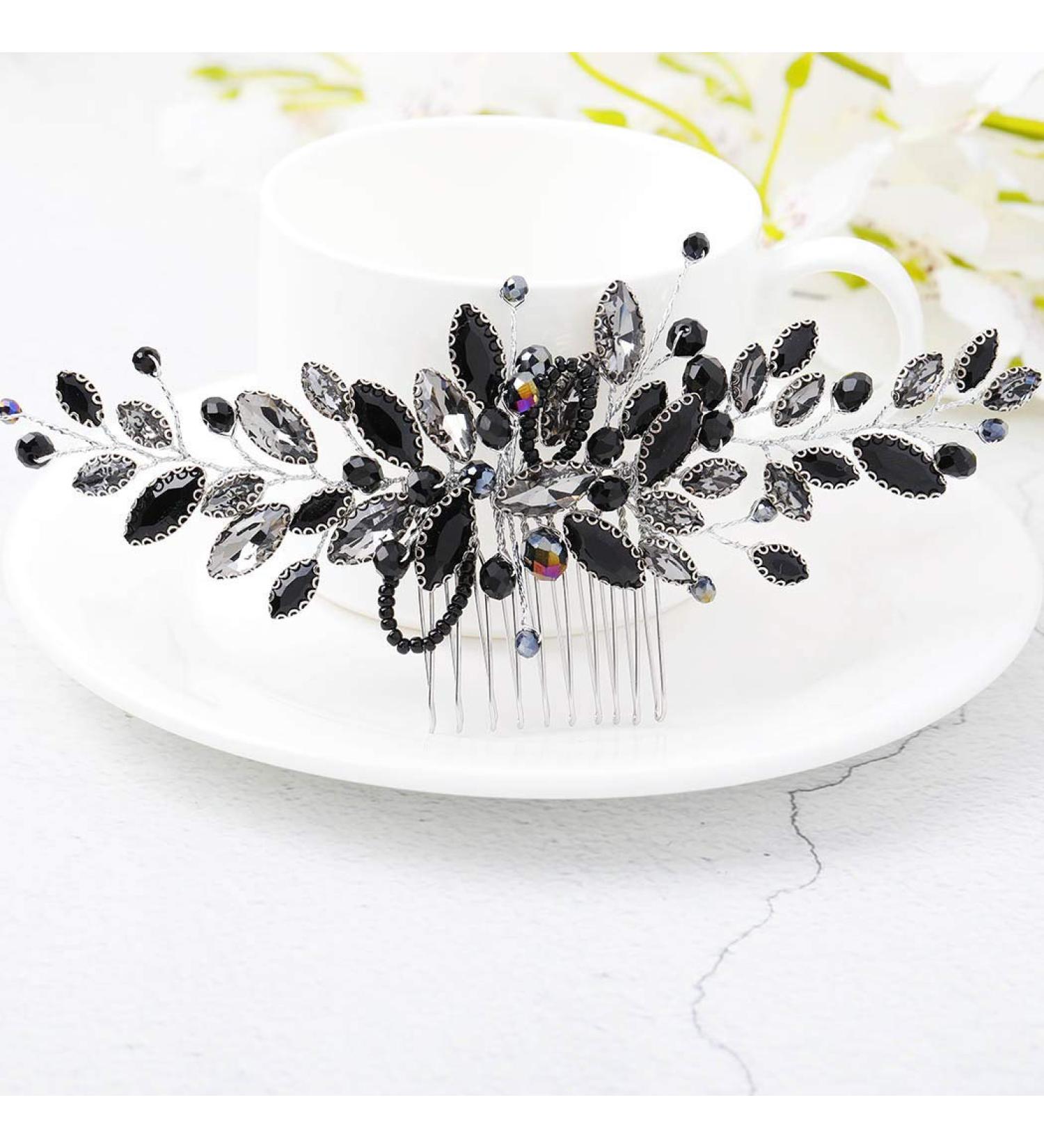 Unicra Black Opal Crystal Wedding Hair Comb - Bridal Headpiece for Women and Girls - Buy Online on GoSupps.com