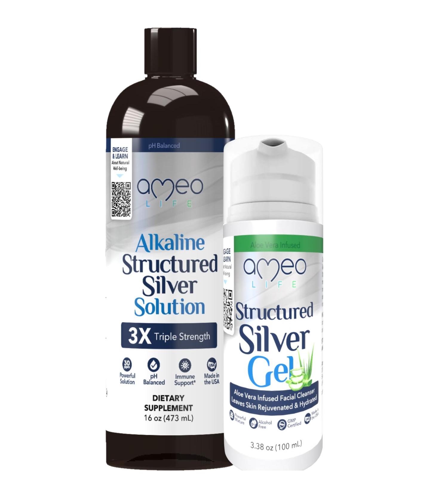 Ameo Life Colloidal Silver Gel with Aloe Vera & Colloidal Silver Liquid Bundle - Buy Online on GoSupps.com