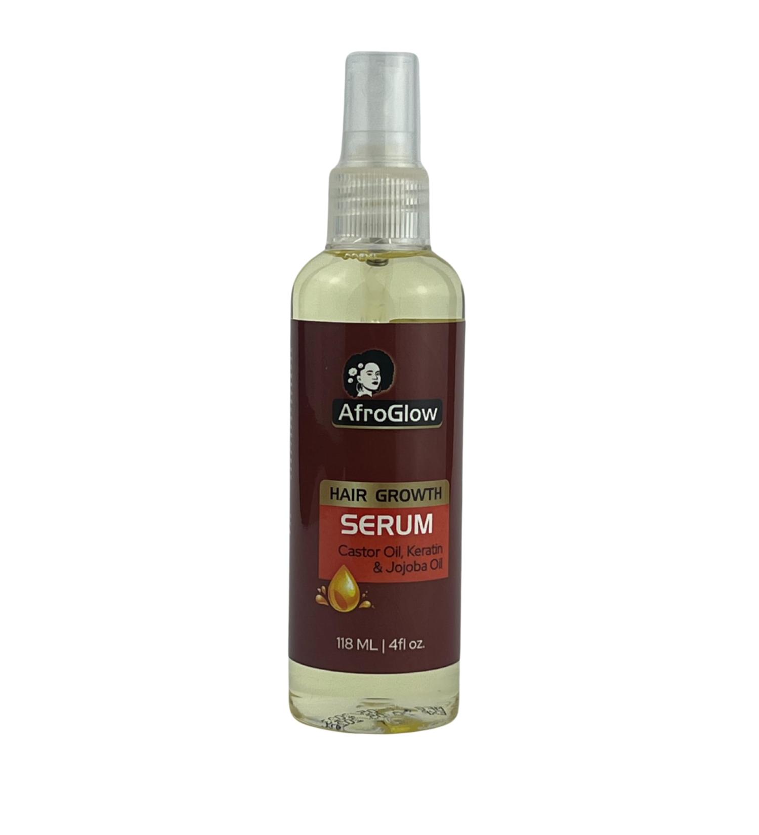 AfroGlow - Hair Growth Serum Infused With Catstor Oil Keratin and Jojoba Oil To Revive and Rejuvenate Your Hair 118ml - Buy Online on GoSupps.com