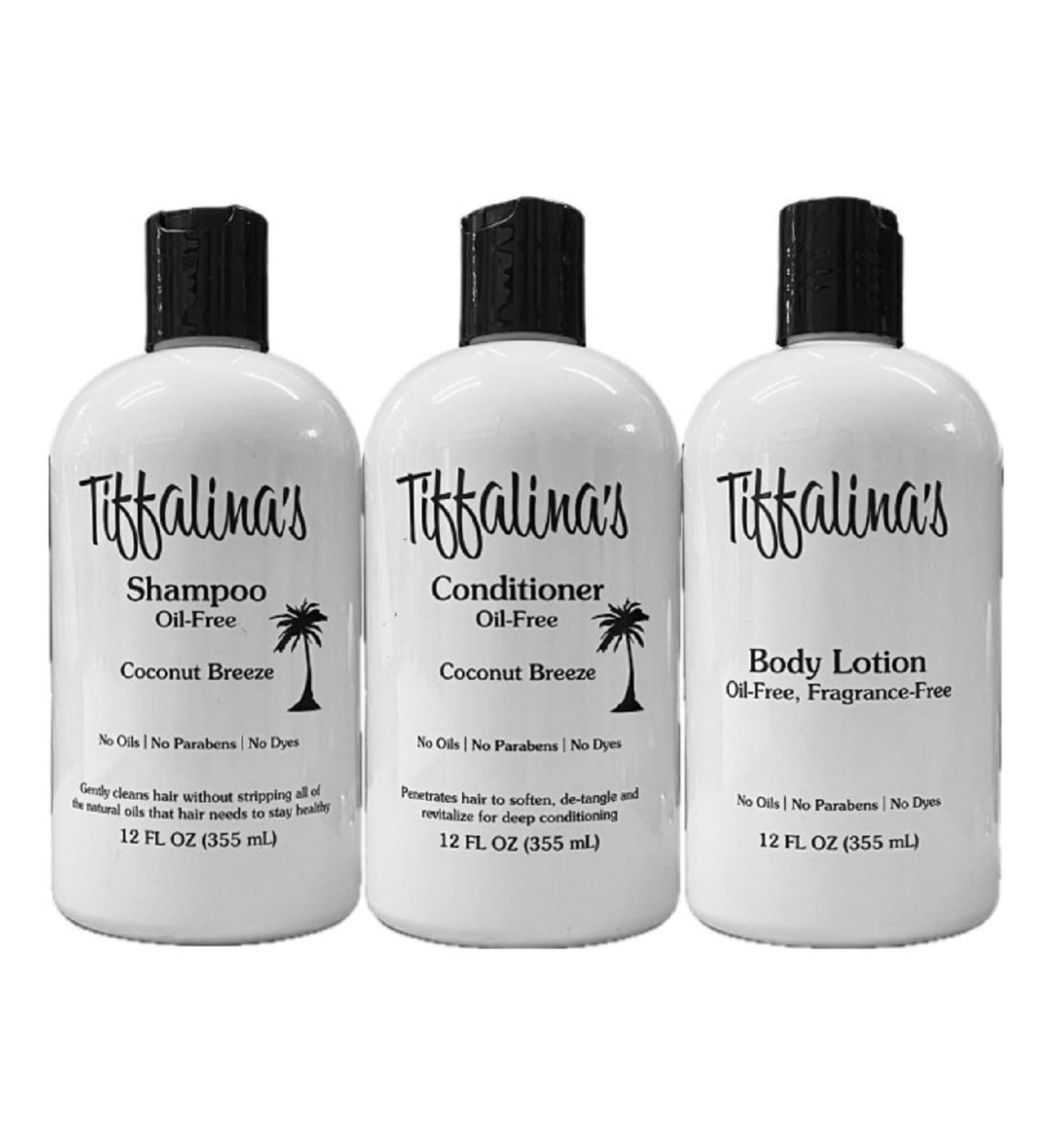 Tiffalina's Diet Safe Hygiene Kit for Oil Free Diet Plans (3 Piece) Lotion Shampoo Conditioner