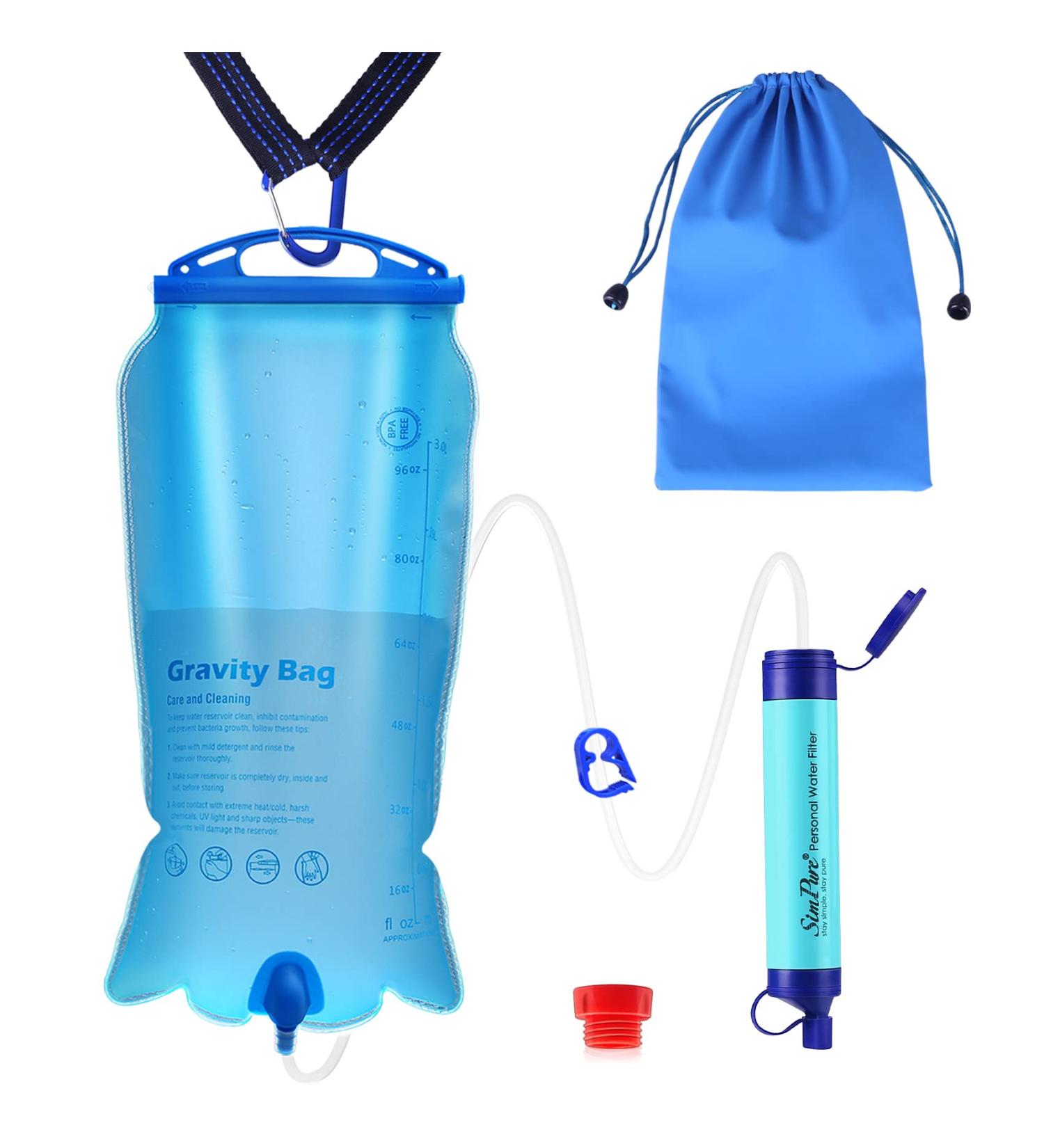 SimPure Gravity Water Filter - Portable 3L Purifier with Gravity Bag & Tree Strap | Camping, Hiking, Emergency Gear - Buy Online on GoSupps.com