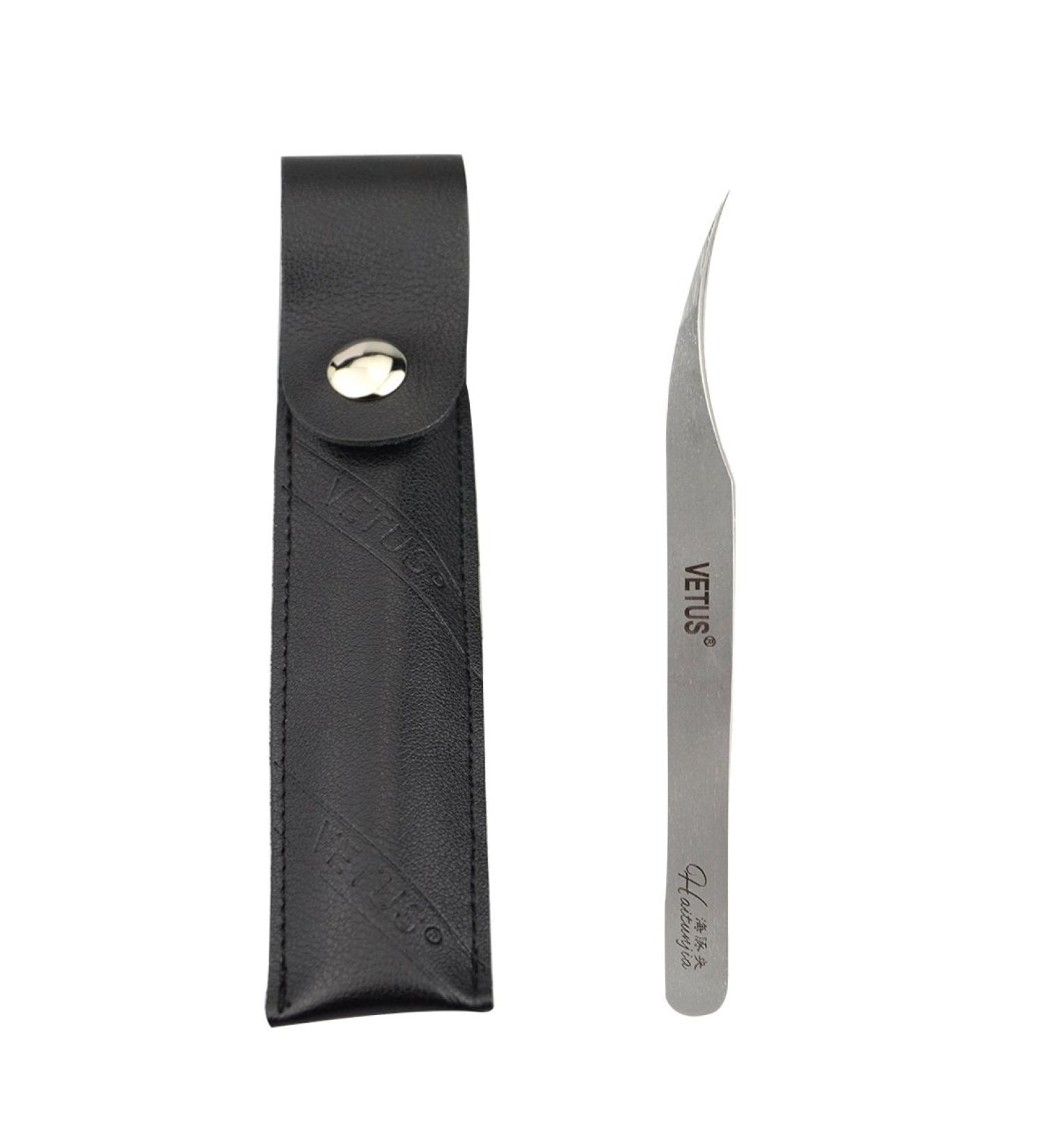 Vetus Ultra Rigidity Curved Dolphin Tweezer - Anti-Static Stainless Steel for Individual Volume Lashes | 1PC with Black Leather Case - Buy Online on GoSupps.com