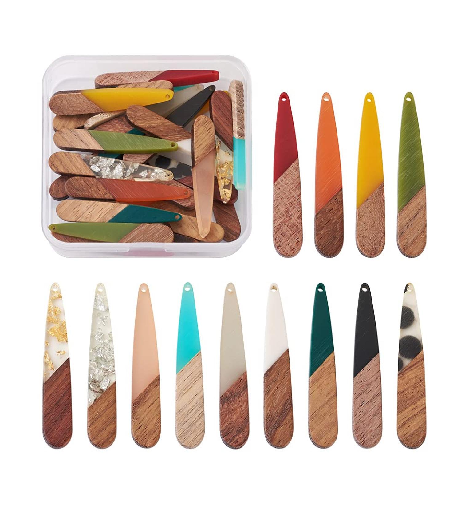 Beadthoven 26pcs Natural Wood Resin Teardrop Charms Earrings Pendants - Mixed Colors Statement Jewelry Making Findings - Buy Online on GoSupps.com