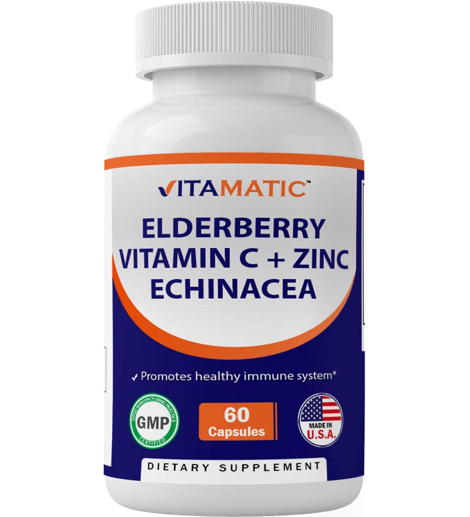 Vitamatic Elderberry Zinc Vitamin C Echinacea Extract - Immune Support - 60 Capsules - Buy Online on GoSupps.com