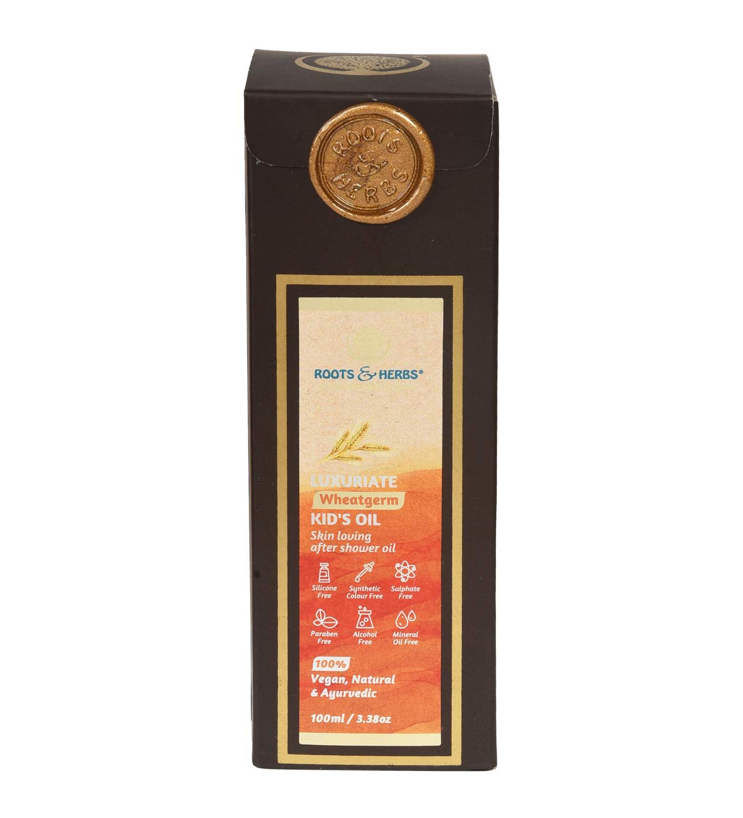 Roots & Herbs Ayurvedic Vegan After Shower Oil - 100ml | Paraben-Free Kid's Moisturizer with Wheatgerm - Buy Online on GoSupps.com