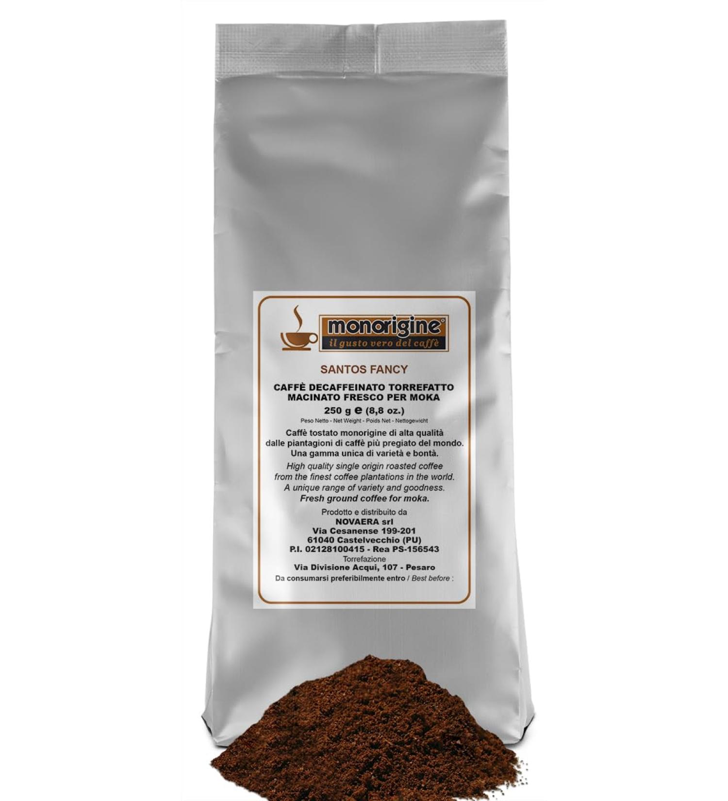 Decaffeinated ground coffee for Moka Santos Fancy 250 gr - Café Monorigine