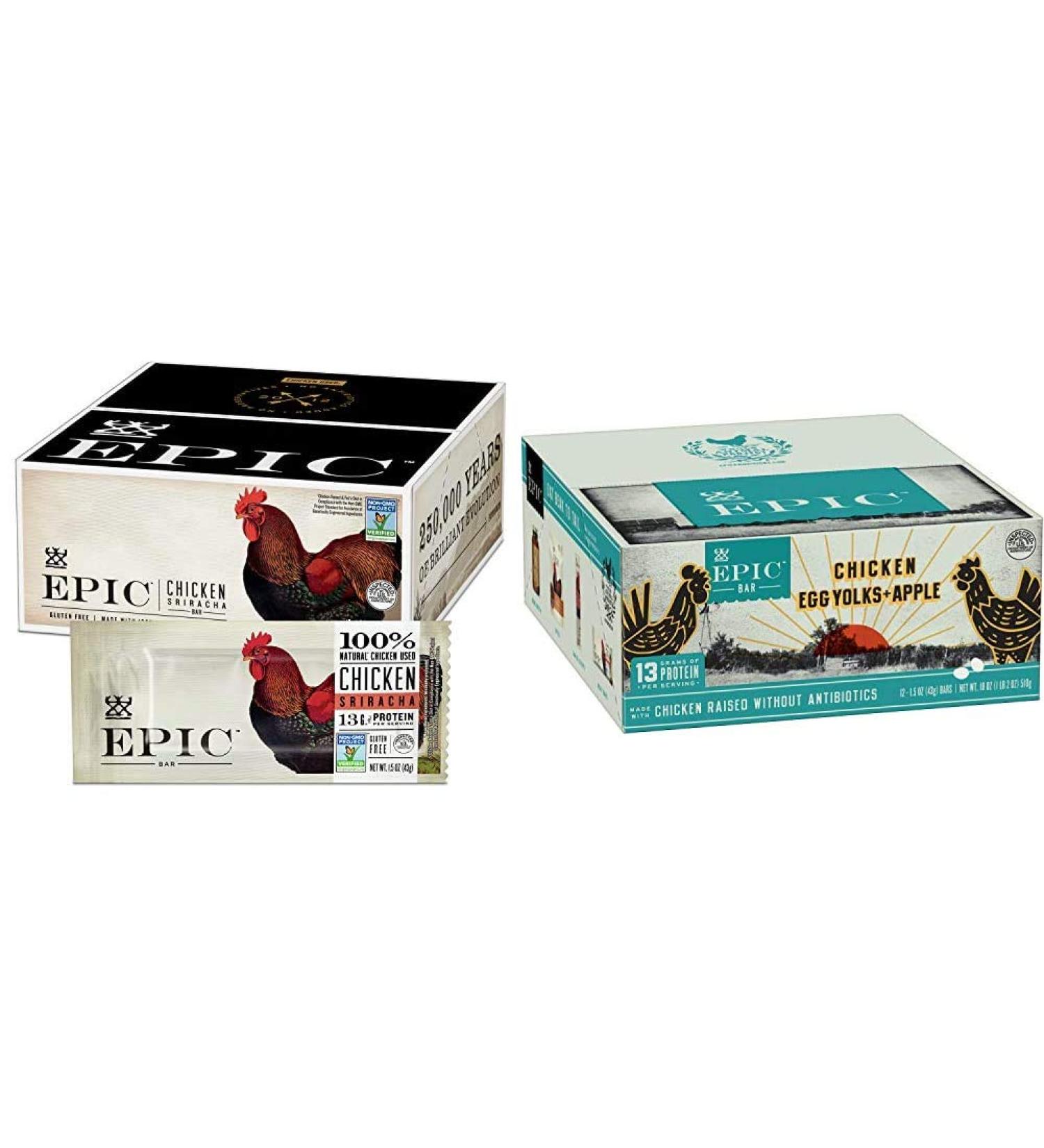 Epic Bar Chicken Sriracha - 12 Protein Bars (1.5 oz Each) | Healthy Snack - Buy Online on GoSupps.com