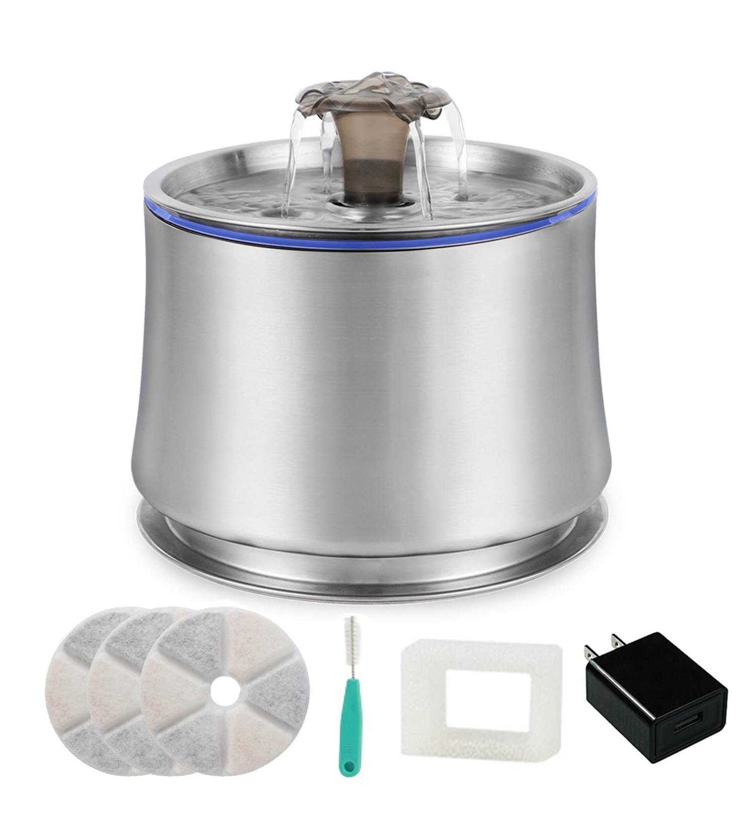 JJYPET 84oz/2.5L Stainless Steel Cat and Dog Water Fountain with Ultra-Quiet Pump and Filters for Multiple Pets - Buy Online on GoSupps.com