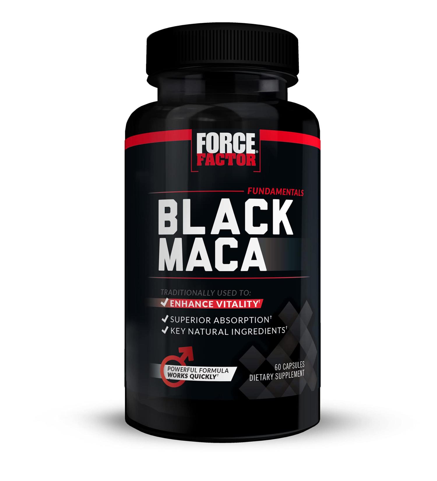 Black Maca Root Vitality Supplement for Men - 1000mg 60 Capsules - Natural Maca Negra Extract - Superior Absorption and Power - Force Factor Fundamentals Series - Buy Online on GoSupps.com