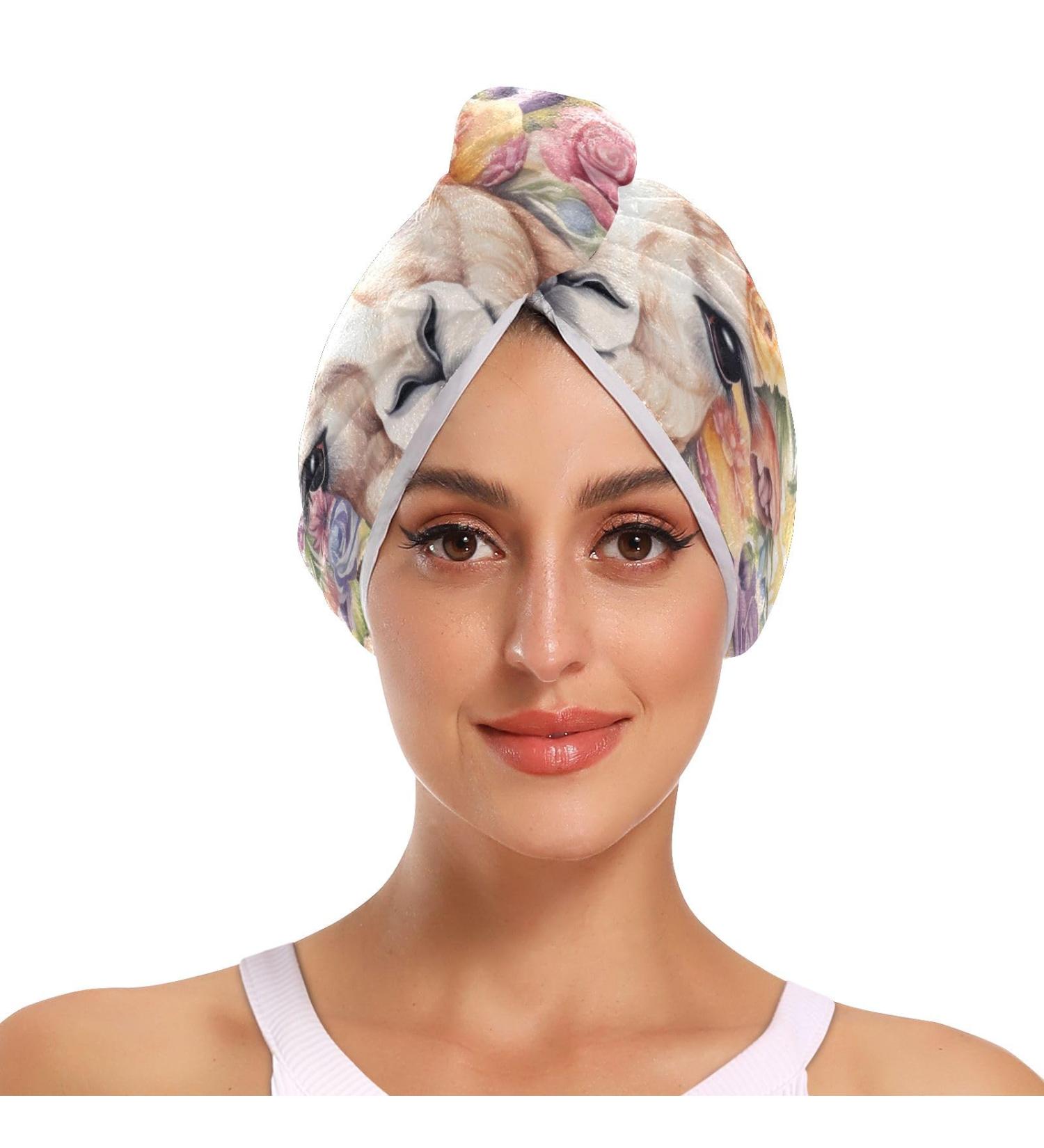 Super Absorbent Llama Florals Hair Towel 2 Pack - Quick Dry Hair Turbans for Women & Girls | Soft Button Twisty Wrap - Buy Online on GoSupps.com