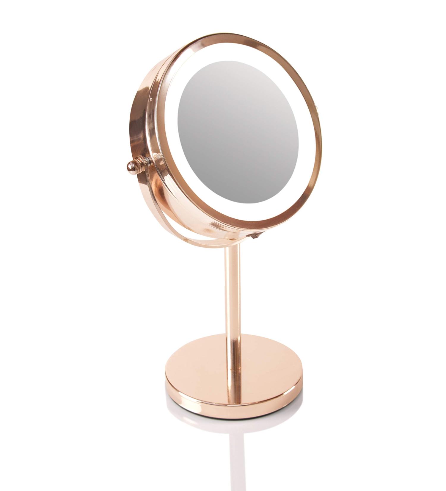 Rio Rose Gold LED Makeup Mirror Double Sided with 360 Swivel Design 1x & x5 Magnification - Buy Online on GoSupps.com