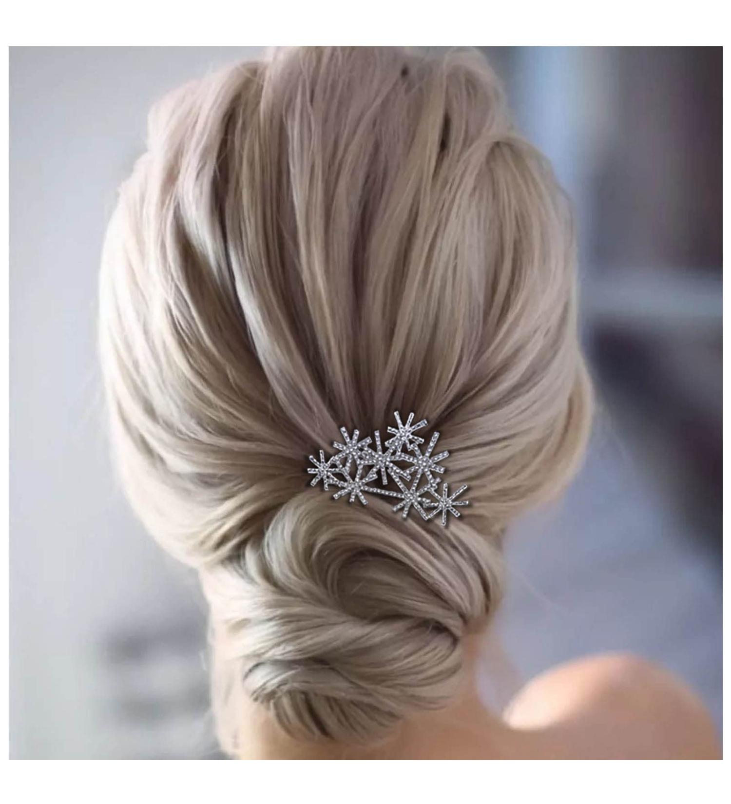 Dervivea Rhinestone Snowflake Hair Comb Barrette Silver Snow Hair Side Comb Crystal Weddings Headpieces Chirstmas Cz Snowflake Hair Piece Decorative Hair Accessories for Women and Girls Headdress - Buy Online on GoSupps.com