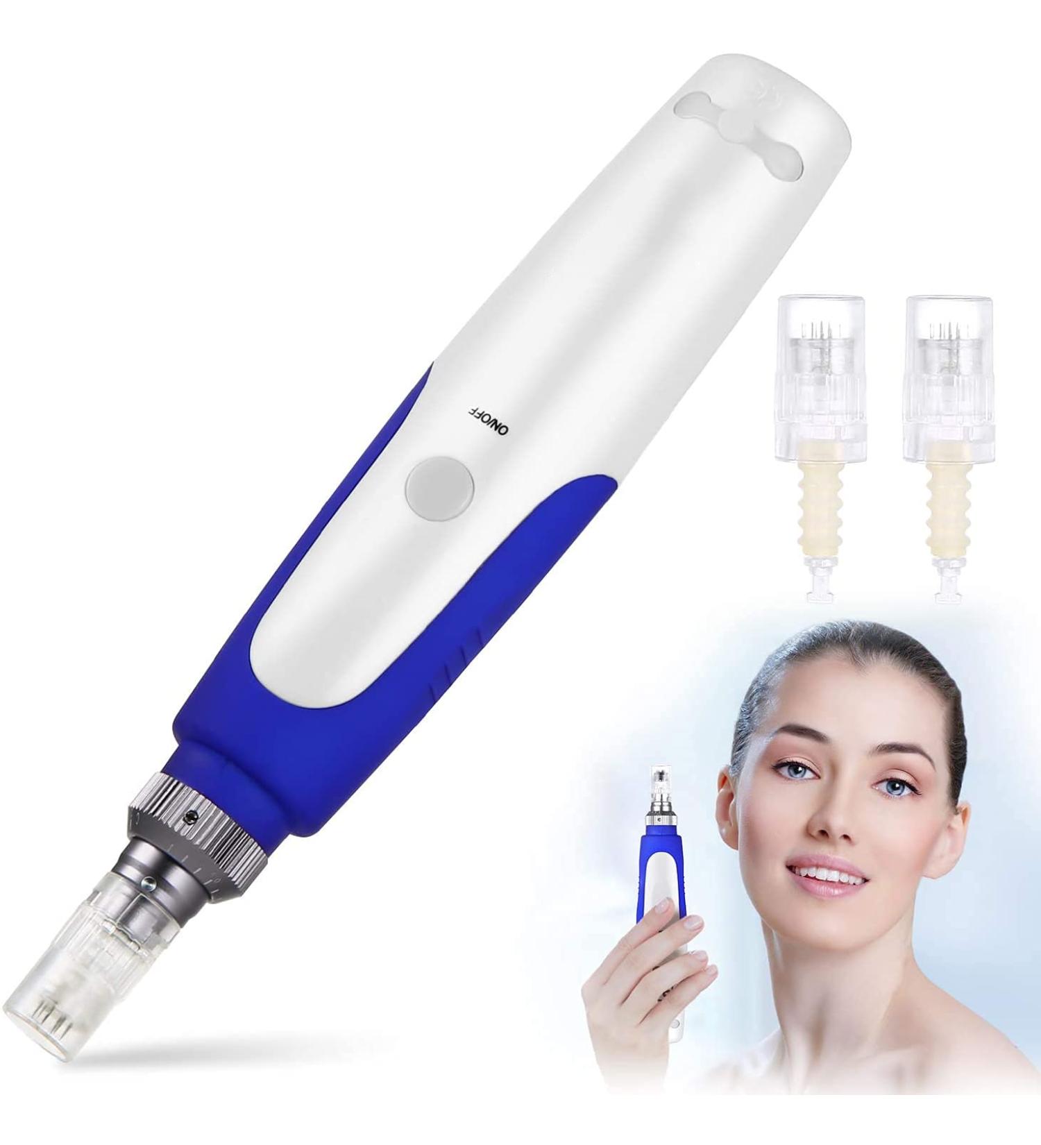 INCELLICE Derma Pen Hair Professional Microneedling Pen for Hair Beard Growth with 2 Replacement Cartridges 5 Speeds Blue Auto Dermapen - Buy Online on GoSupps.com