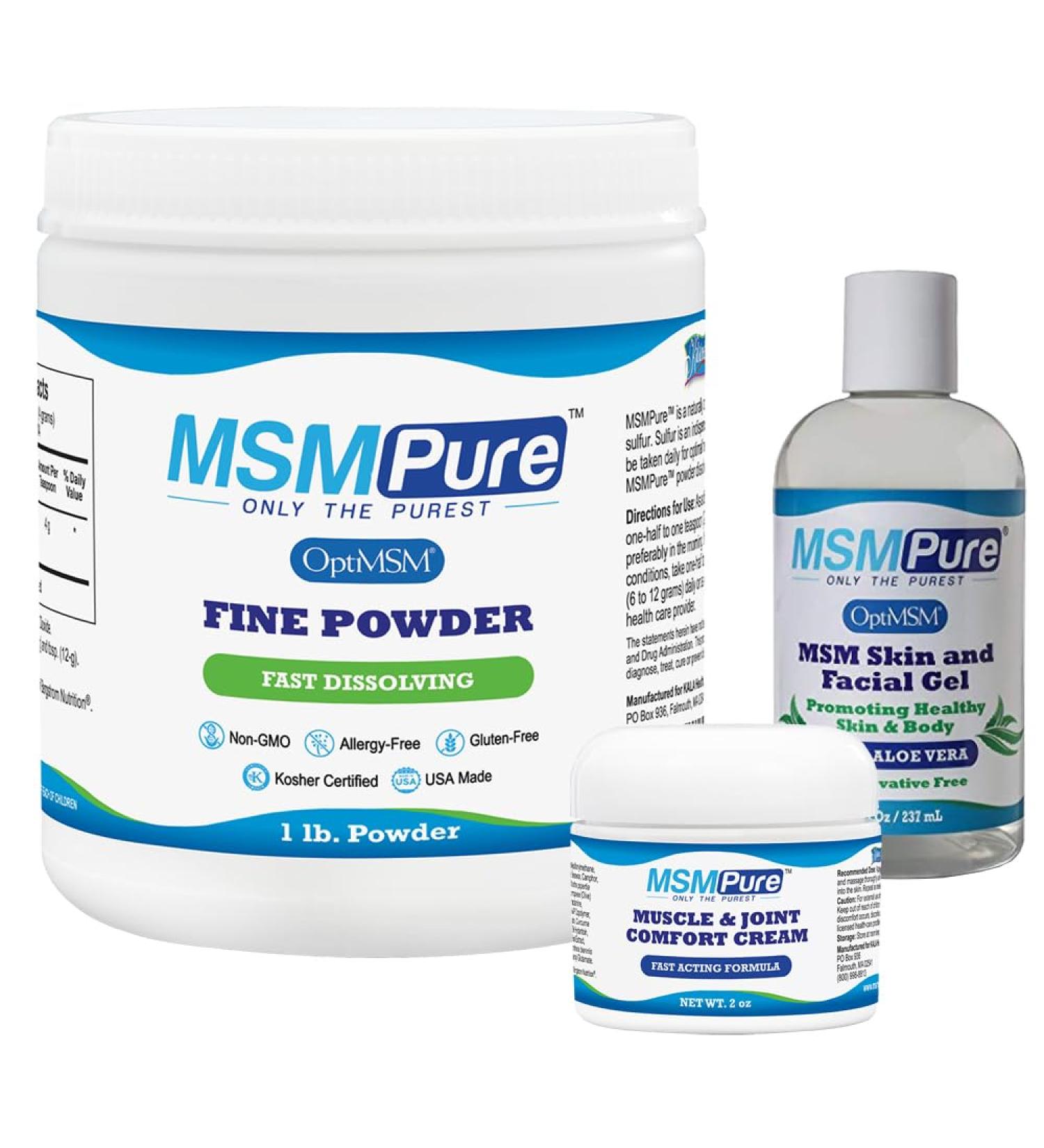 KALA HEALTH MSMPure Starter Bundle with MSM Fine Powder 1lb MSM Muscle & Joint Cream 2oz and MSM Gel with Organic Aloe 8oz - Buy Online on GoSupps.com