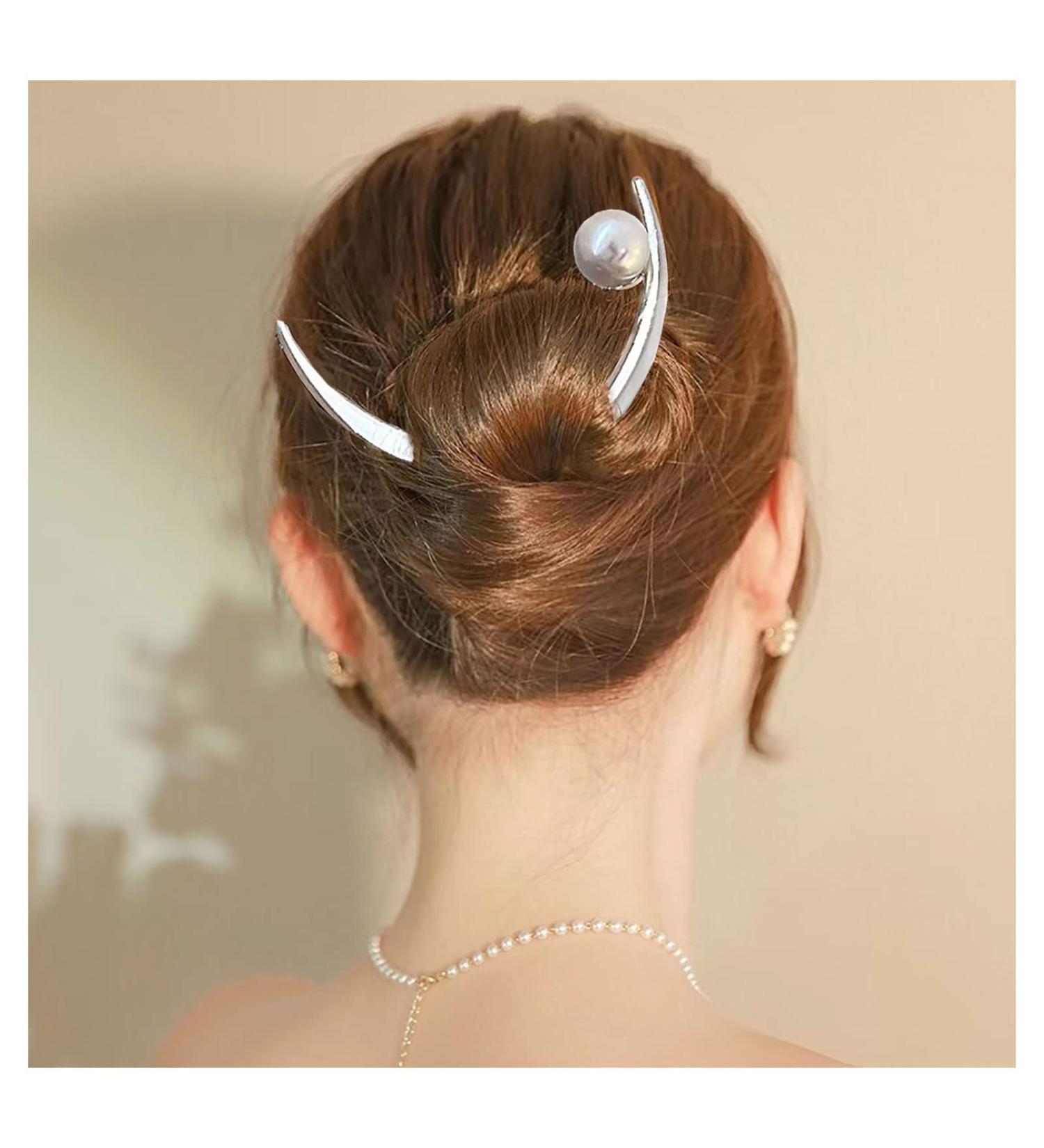 Inilbran Boho Crescent Moon Hair Stick Hair Clip Vintage Pearl Moon Hair Slide Hairpin French Pearl Hair Stick Clip Vintage Moon Hair Fork Barrette Decorative Hair Accessories for Women Headdress - Buy Online on GoSupps.com