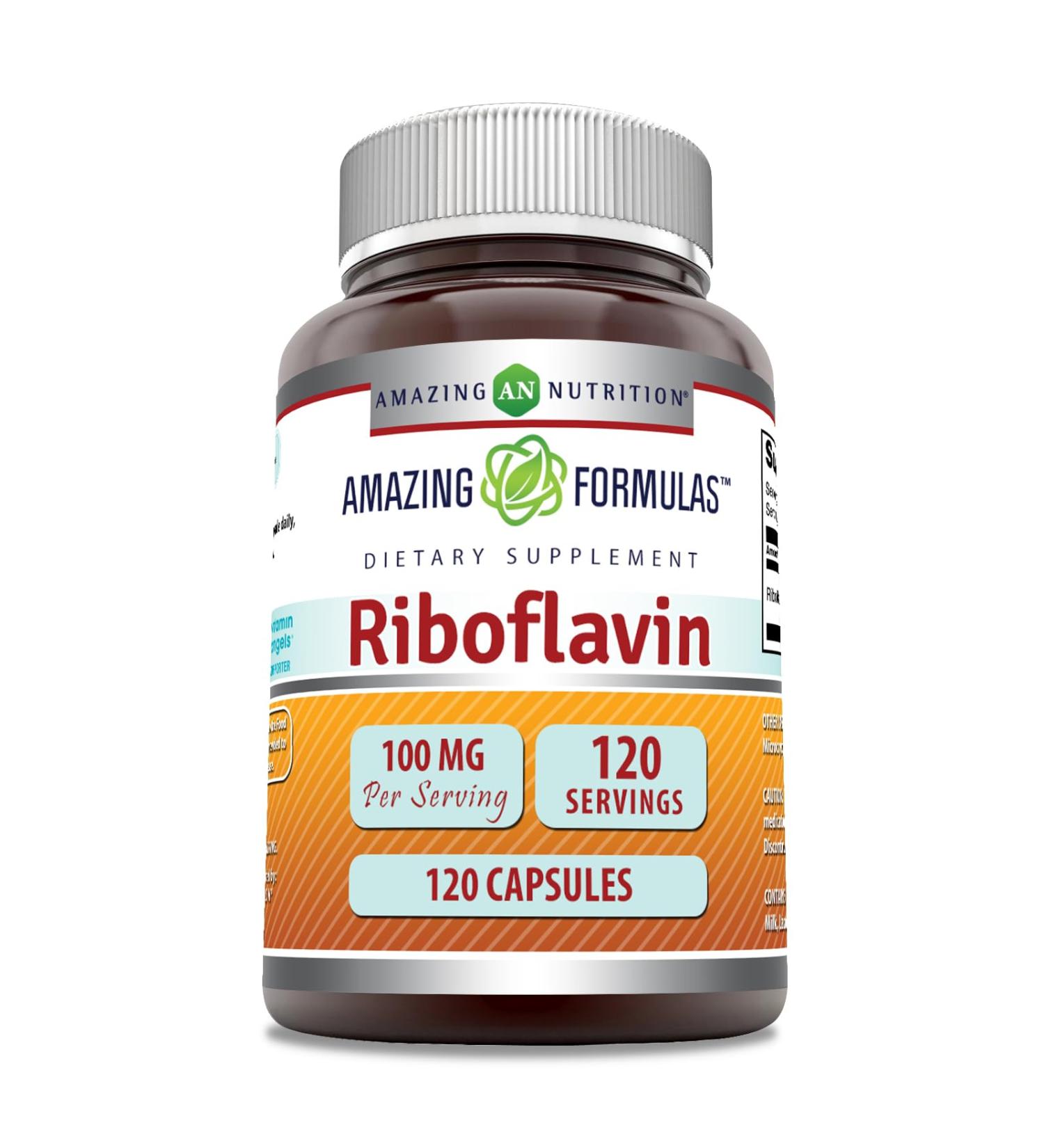 Amazing Formulas Riboflavin (Vitamin B2) Supplement |100 Mg Per Serving | 120 Capsules | Non-GMO | Gluten Free | Made in USA