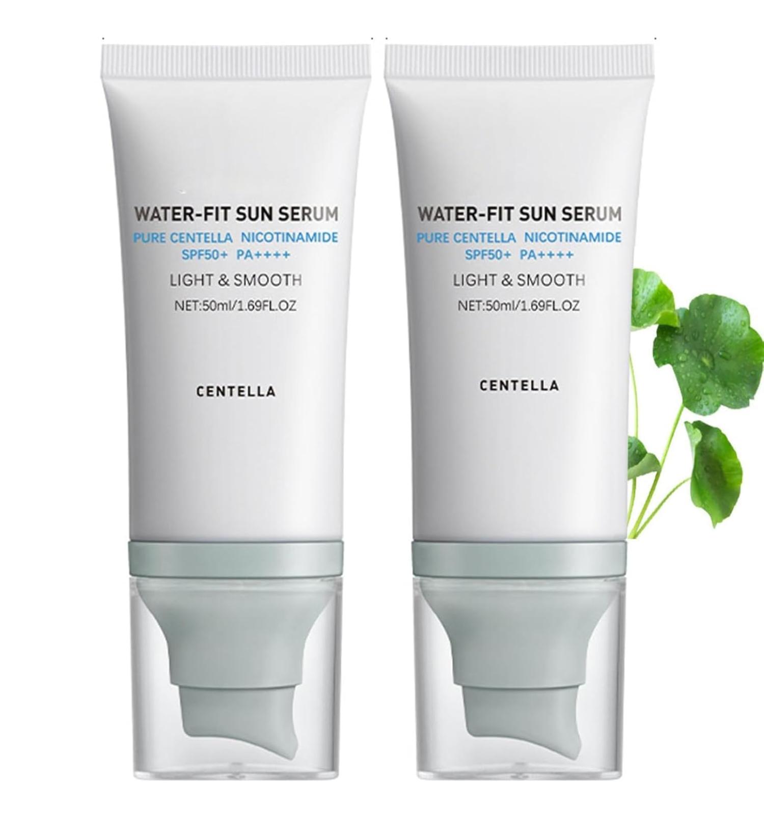 2PCS Centella Sunscreen SPF 50 Centella Water-Fit Sun Serum Korean Sunscreen Stick Soothing Moisture Makeup Base Hydrating & Non-Greasy Sun Protection for Sensitive Skin Nourishing Skin - Buy Online on GoSupps.com