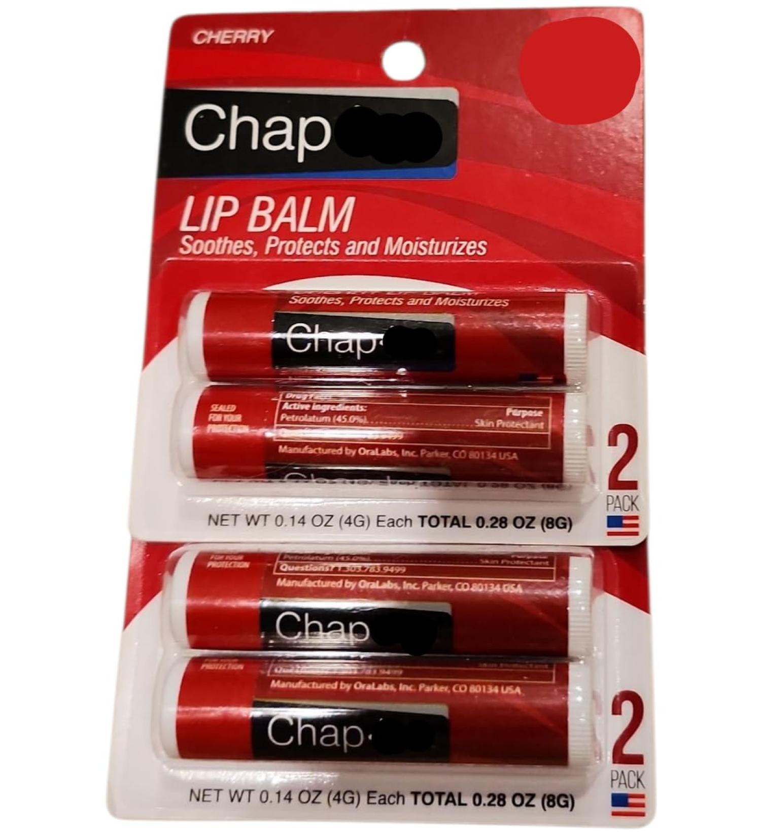 4 Stick Pack of Cherry Lip Balm Medium red ChapIcee