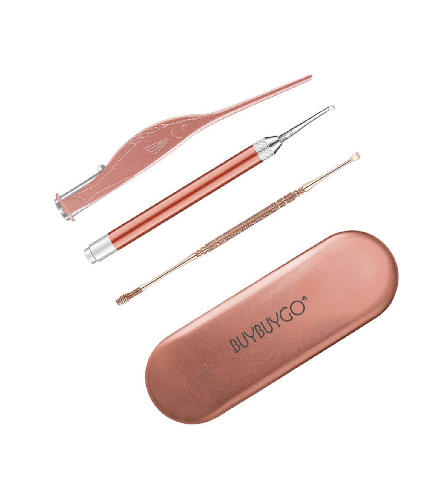Earwax Spoon Digger & Ear Tweezers with LED Light - Ear Wax Removal Tool Kit for Kids & Family - Rose Gold Ear Pick Cleaner Set with Bonus Stainless Steel Pick & Carry Case - Buy Online on GoSupps.com