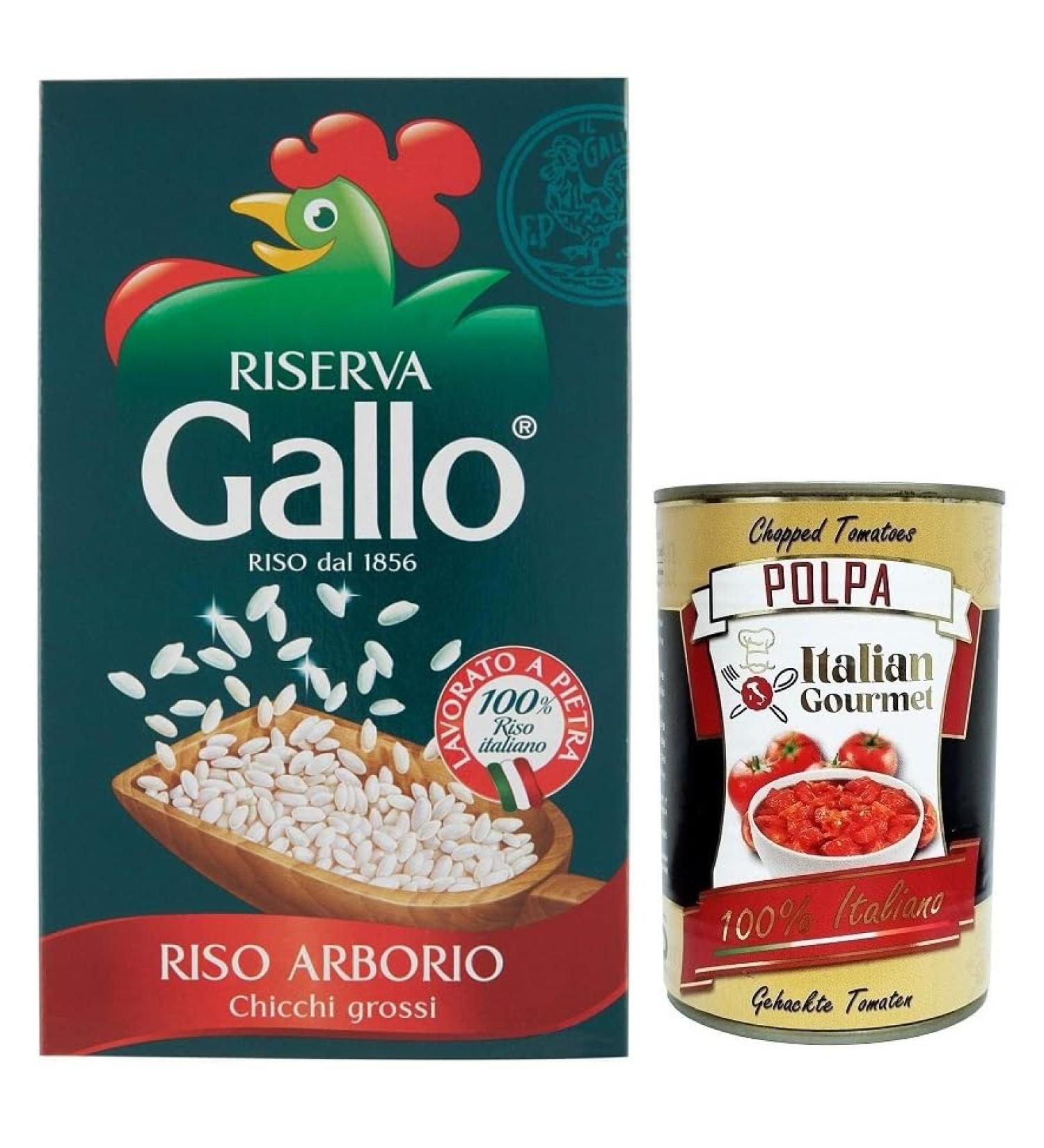  Italian Gourmet E.R. Gallo Riso Arborio Riserva 100% Italian rice cooking time 15 minutes 1 kg pack + Italian Gourmet Polpa di Pomodoro 400 g - Buy Online on GoSupps.com