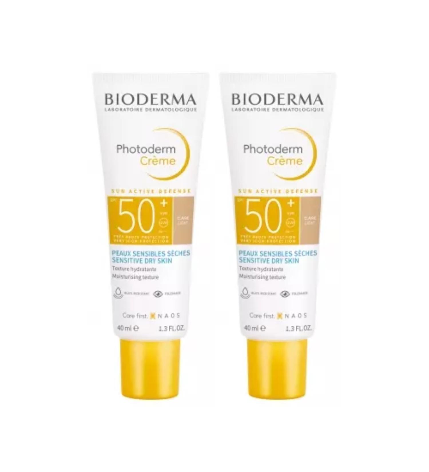 Photoderm | Cr me SPF50+ | Sun Active Defense | Multi-Resistant & Tol rant | Teinte Claire | Tr s Haute Protection | Peaux Sensibles & S ches | Fabriqu en France | Lot de 2x40mL