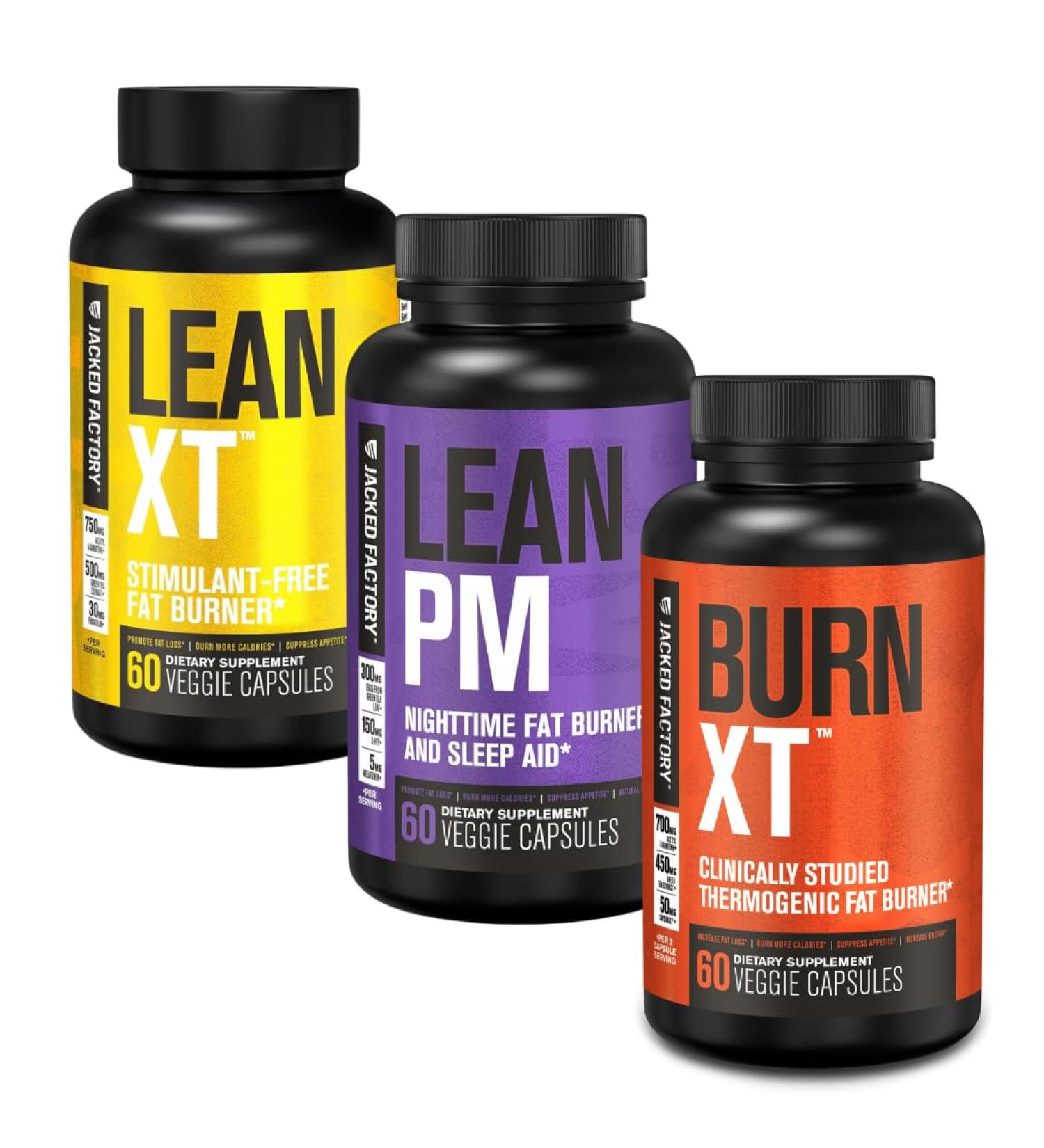 Jacked Factory Burn-XT (60 Capsules) + Lean-PM (60 Capsules) + Lean-XT (60 Capsules) 24-Hour Weightloss Stack w/Clinically Studied Thermogenic Fat Burners & Nighttime Weight Loss Sleep Aid - Buy Online on GoSupps.com