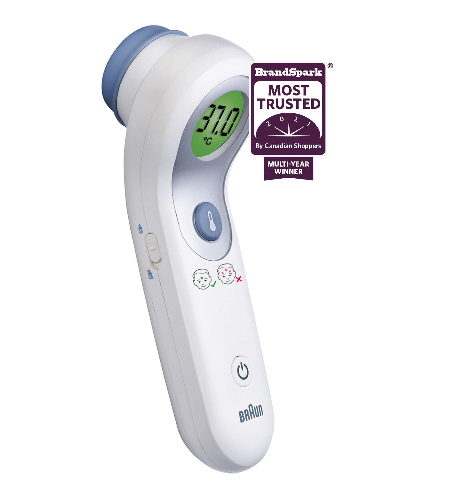 Braun NTF3000CAV1 No Touch + Forehead Thermometer with Colour Coded Display for Infants Children and Adults No. 1 Brand Among Pediatricians and Moms - Buy Online on GoSupps.com