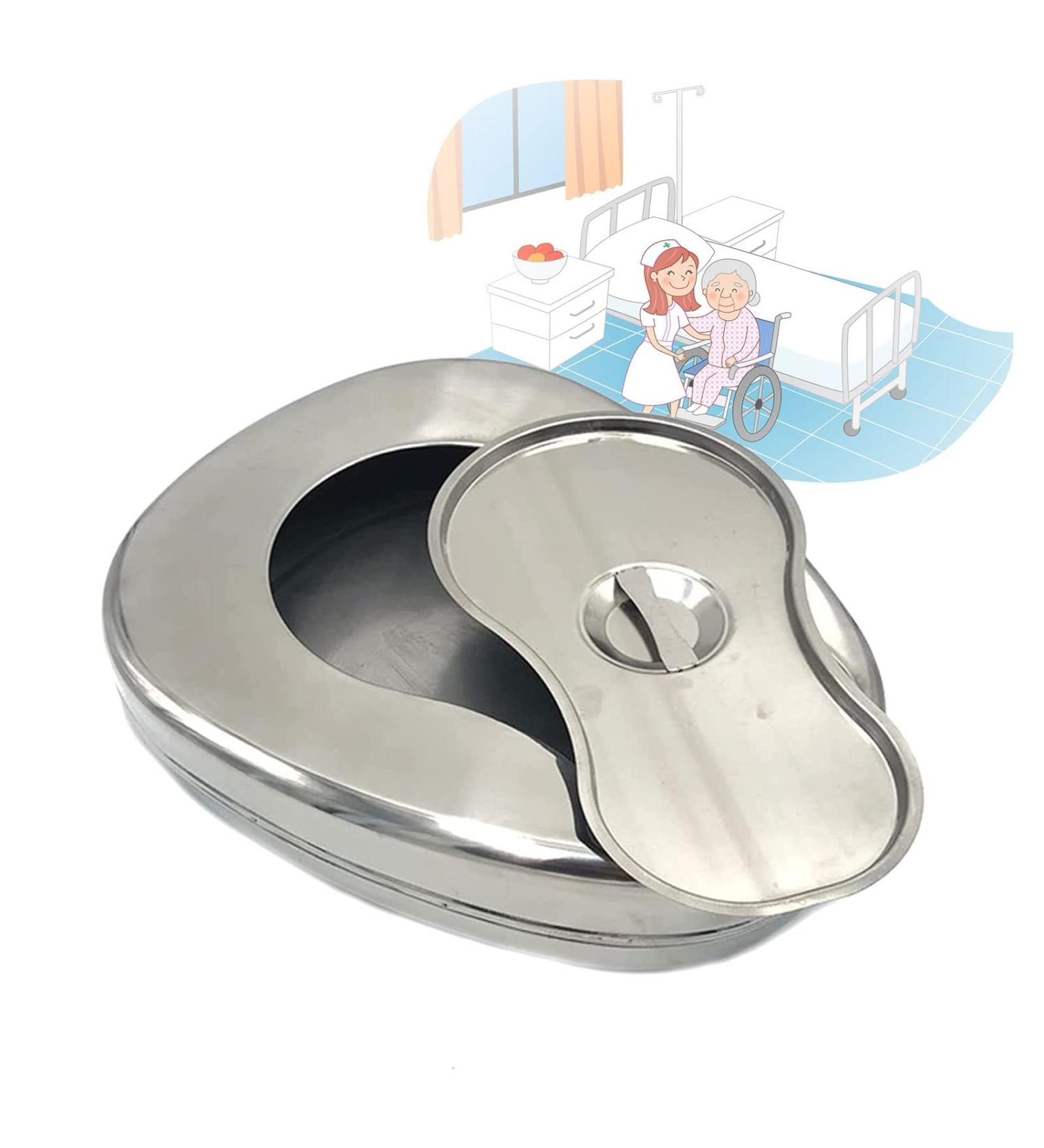 Stainless Steel Bed Pans Bedpans with Lid Spill Proof for Bed Bound Patient Bed Pans for Elderly Females and Male Easy to Wash to Elderly Patient - Buy Online on GoSupps.com