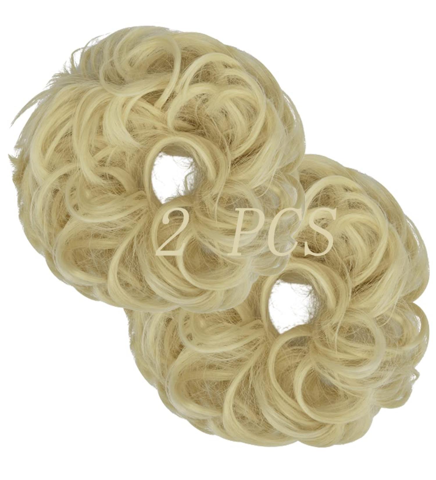 OMGREAT 2PCS Thick Updo Messy Hair Buns Curly Wavy Ponytail Extensions - Bleach Blonde Color - Hair Scrunchies for Women and Girls - Buy Online on GoSupps.com