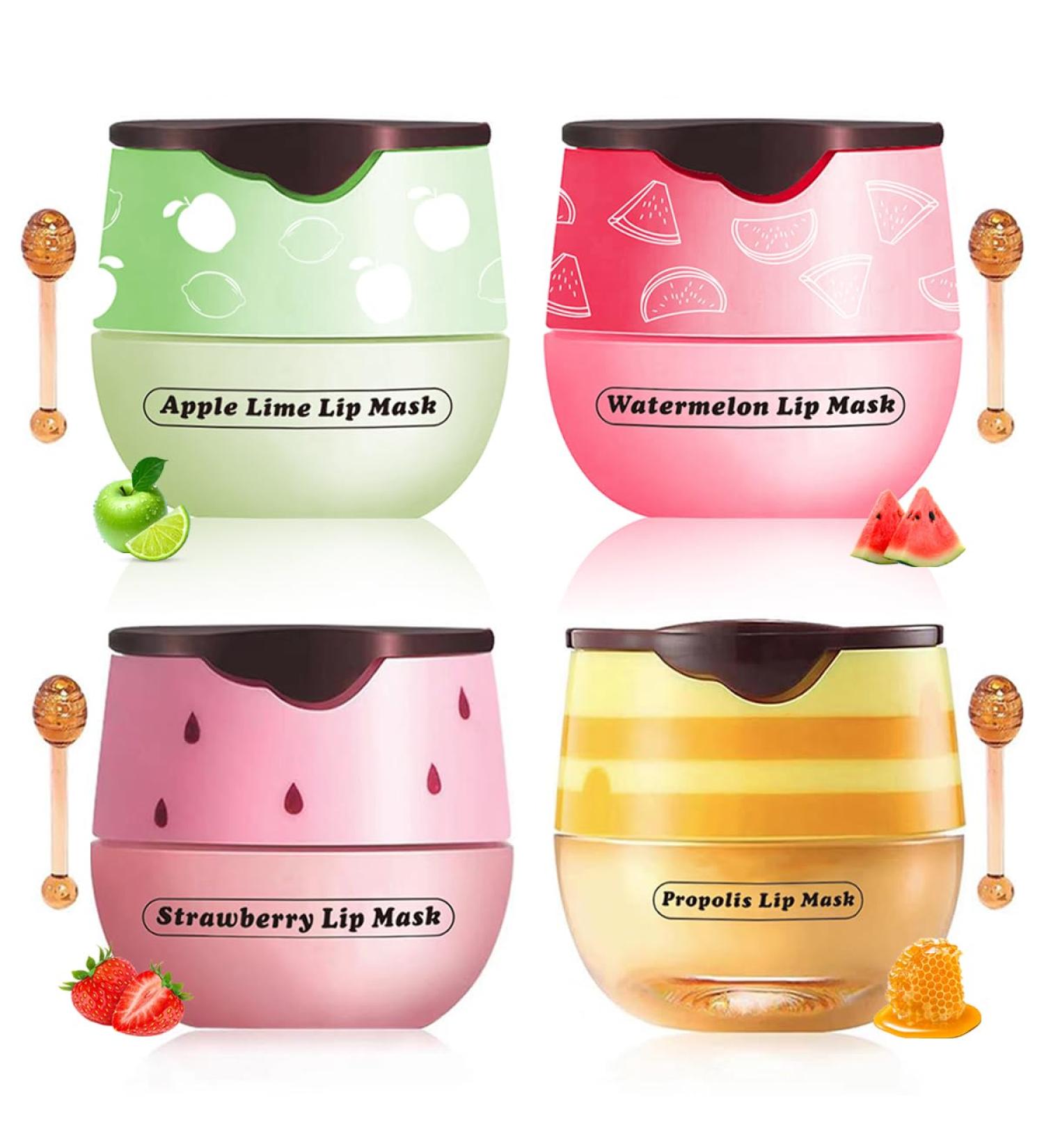 4 PCS Honey Lip Balm Vitamin E Propolis & Strawberry & Watermelon & Apple Lime Lip Sleeping Mask Moisturizing Lip Balm with Stick Hydrating Prevention Dry & Cracked Lip Care (4 Flavors) 4 Kinds of Fruits Lip Balm - Buy Online on GoSupps.com