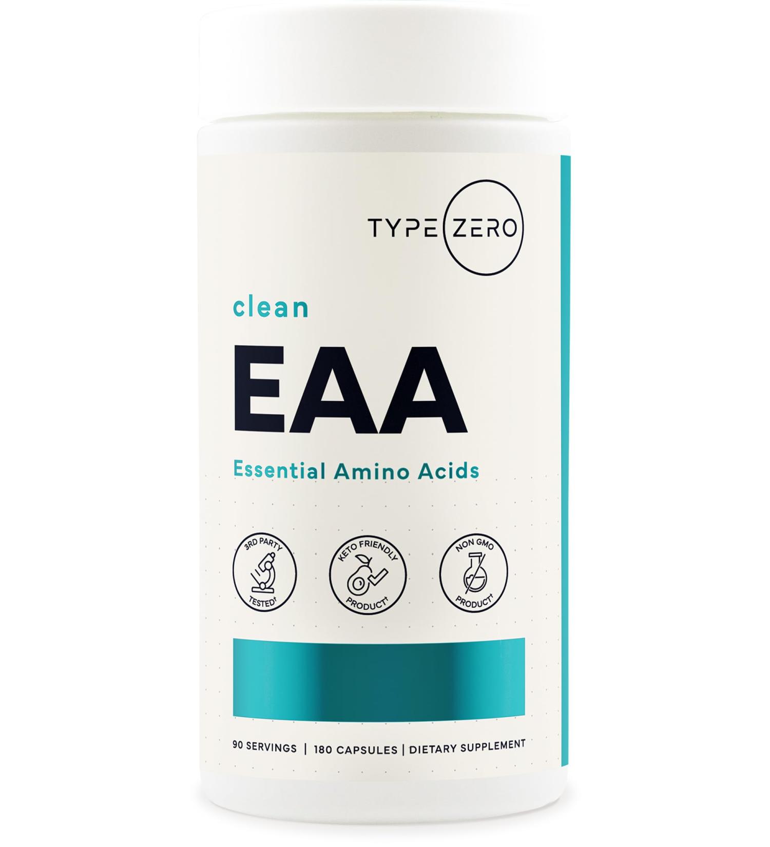 Type Zero Clean EAA Capsules (1 200mg per Serving) Essential Amino Acids Supplement with 9 EAAs 180 Capsules 90 Servings - Buy Online on GoSupps.com