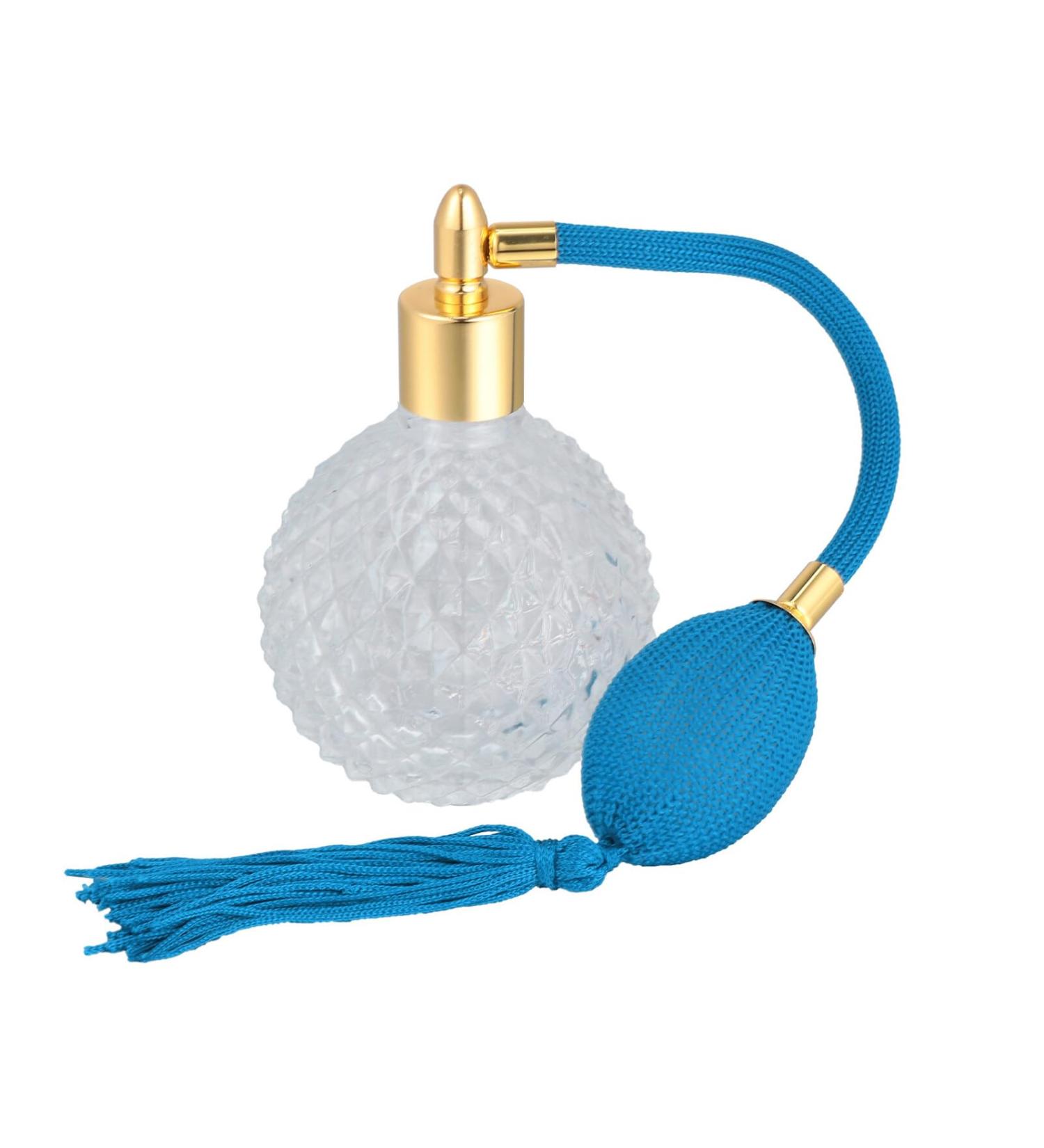 Housoutil Vintage Perfume Bottle 3.4oz - Refillable Glass Spray Bottle with Long Tassel for Home Decor & Cocktails - Elegant Blue Design - Buy Online on GoSupps.com