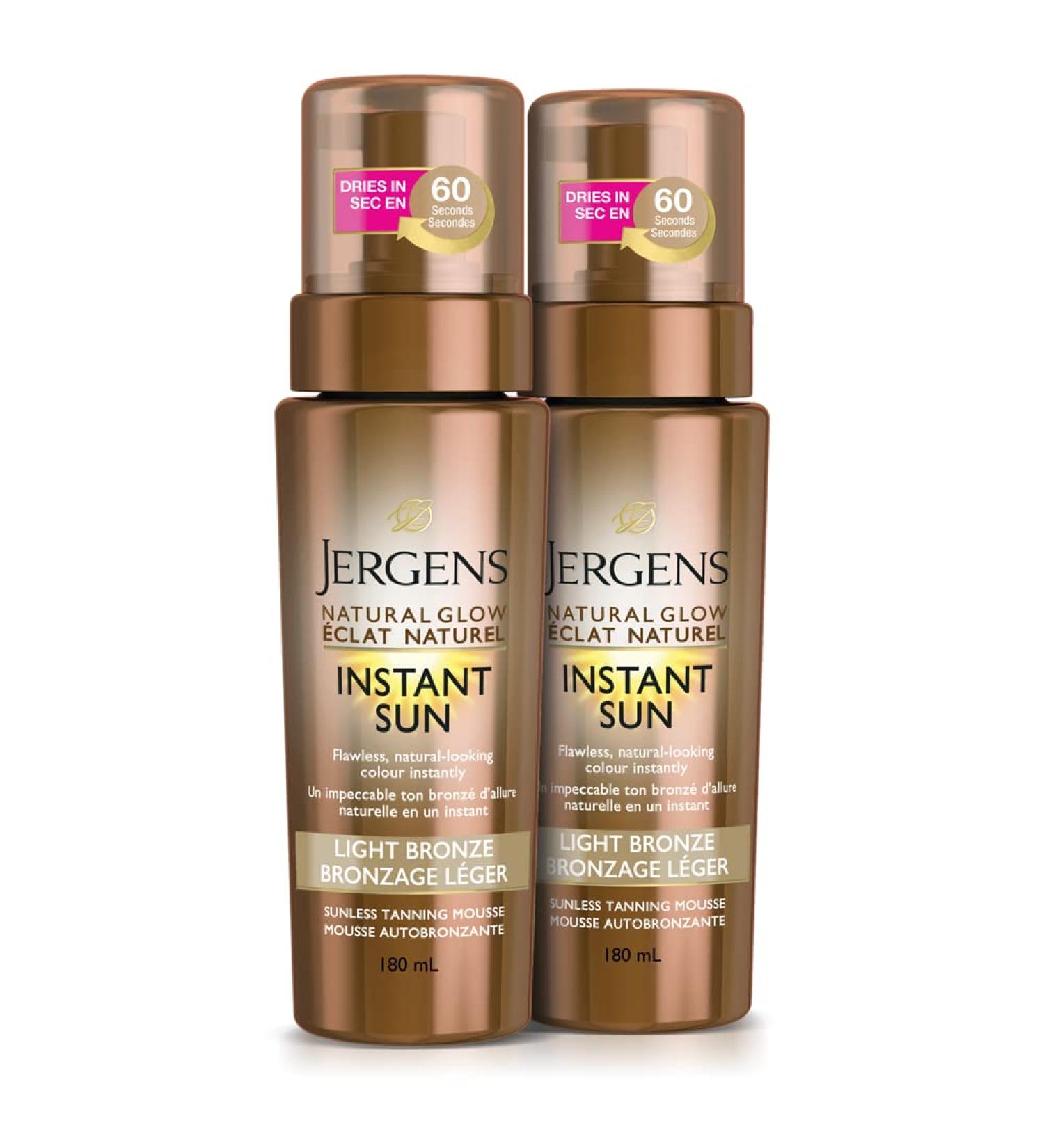 Jergens Natural Glow Instant Sun Sunless Tanning Mousse Light Bronze Self Tanner for Flawless Natural Looking Colour (2 Pack) Light Bronze Duo Pack - Buy Online on GoSupps.com