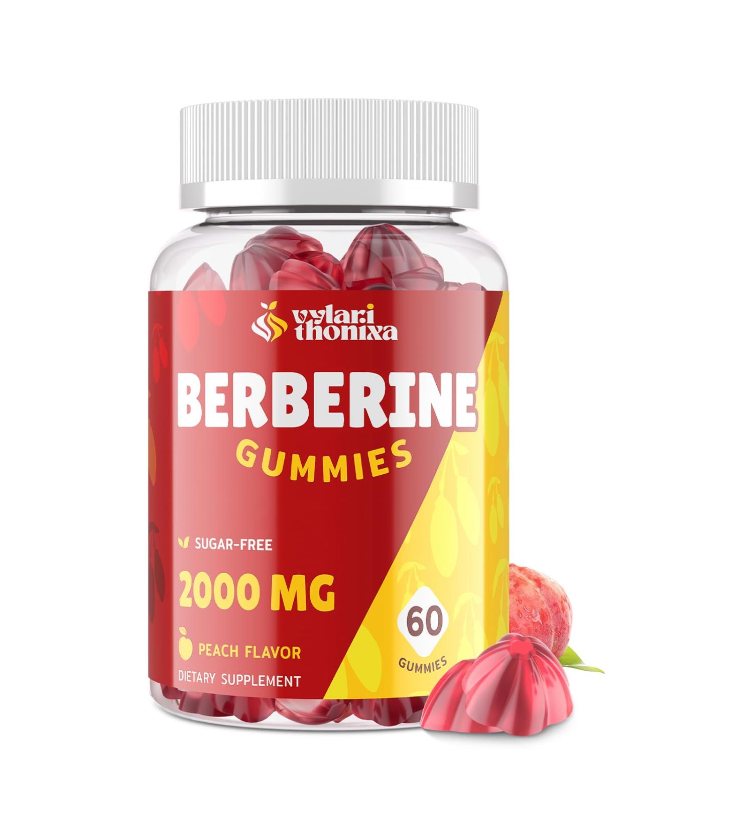 2000mg Berberine Supplement Gummies High Potency Wellness Blend with Ceylon Cinnamon Turmeric Magnesium & Chromium Vegan Non-GMO Gluten-Free Peach Flavor 60 Gummies - 1 Pack 60 Count (Pack of 1) - Buy Online on GoSupps.com
