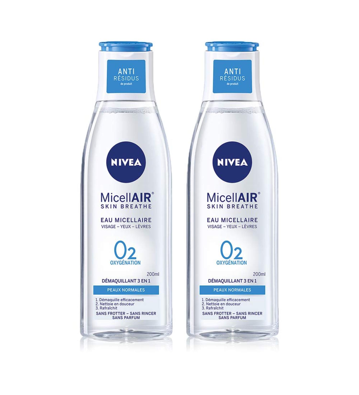 NIVEA MicellAIR SKIN BREATHE Micellar Water Normal Skin (2 x 200 ml) 3 in 1 make-up remover without fragrance or dye face eye & lip cleanser - Buy Online on GoSupps.com
