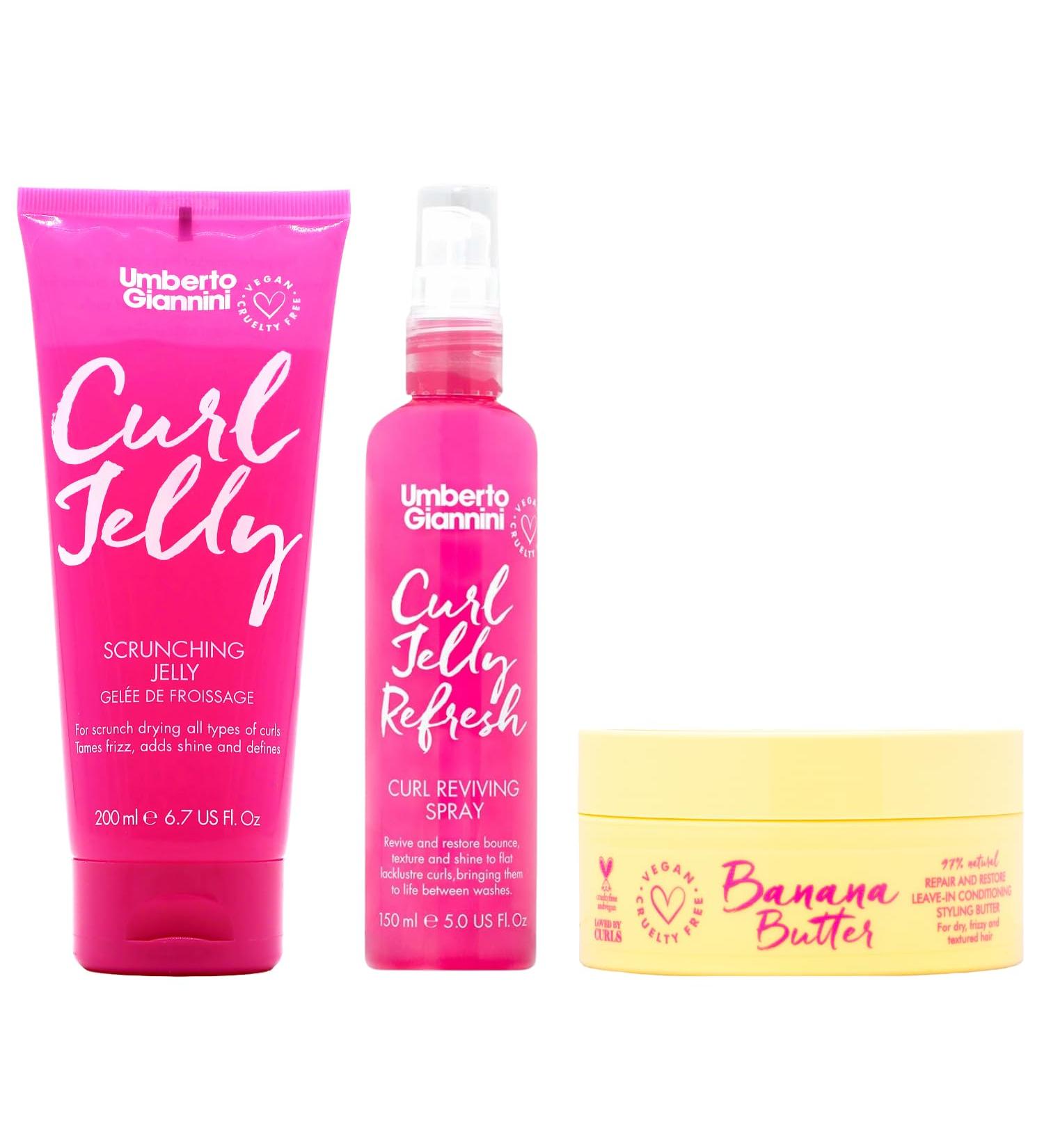 Umberto Giannini Curl Jelly Scrunching Frizz Solution Gel & Coily Banana Butter Repair Restore Leave-in Conditioner Refresh - Refreshing Styling Spray Vegan Cruelty Free 3 Piece Set - Buy Online on GoSupps.com