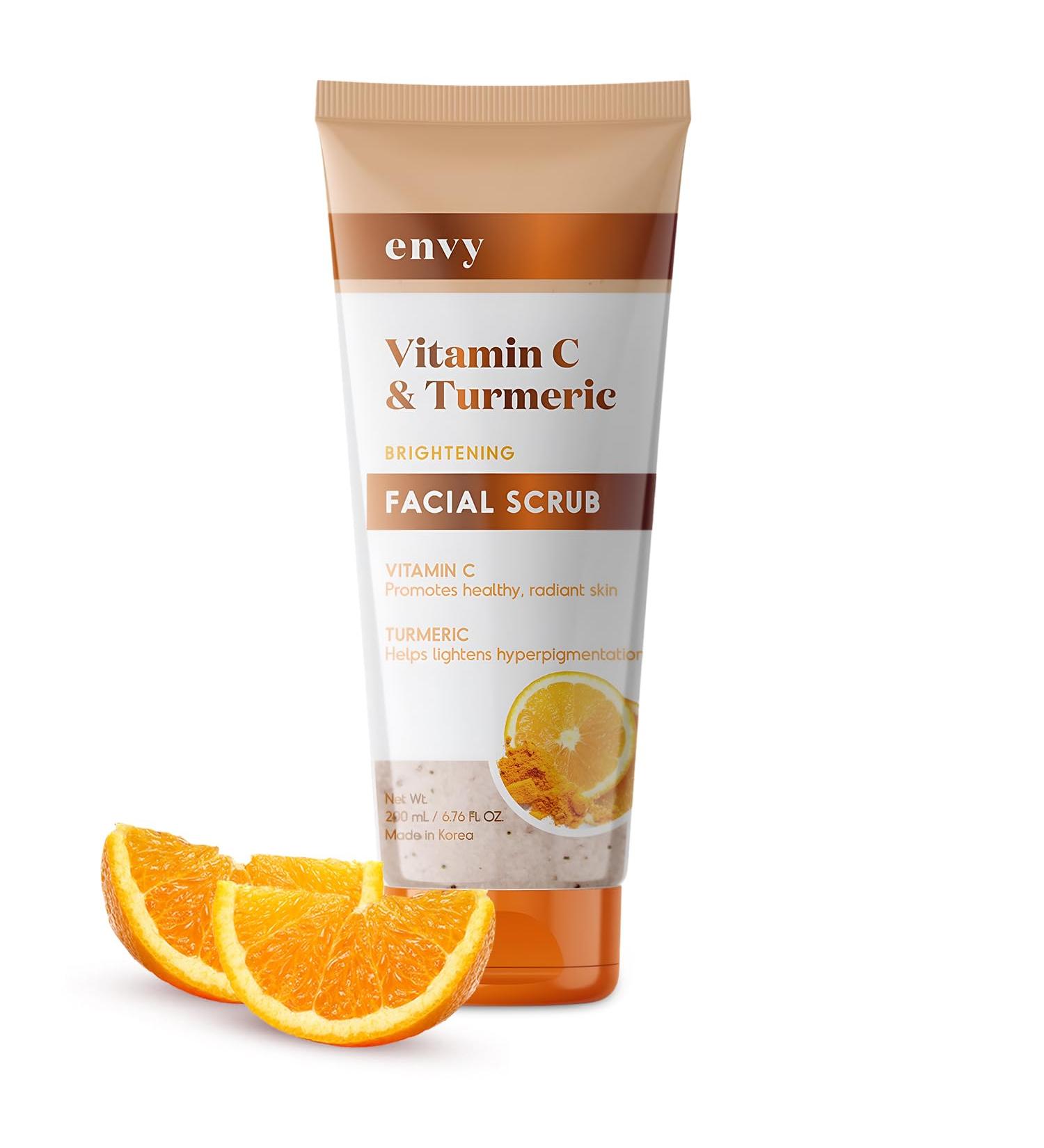 Envy Vitamin C & Turmeric Face Scrub - Anti-Aging Exfoliator for All Skin Types Clears Blackheads & Improves Dark Spots - Vegan & Cruelty-Free - 200ML - Buy Online on GoSupps.com
