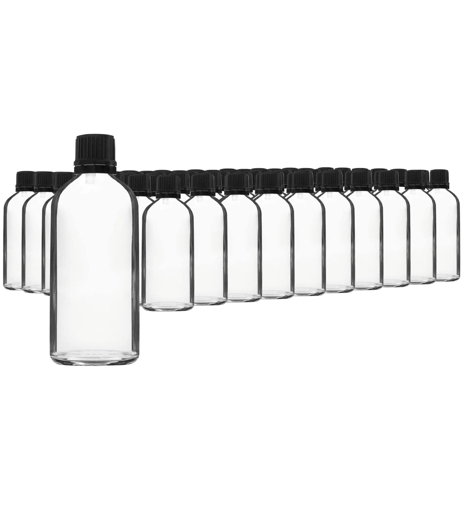 Handsunity 100 ml-70 pcs dripper use bottle-small clear glass bottle of pharmacy glass set with black dripper insert cap made of transparent glass including 5 aids black cap 100ml-70 pieces