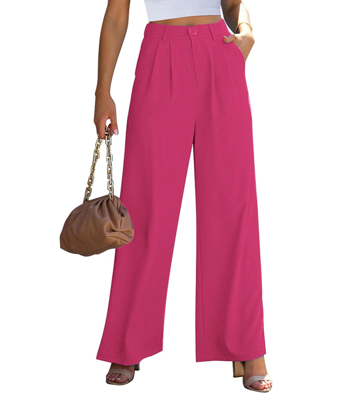 Vetinee High Waisted Wide Leg Dress Pants XL Magenta - Women's Work Trousers for Business Office with Pockets - Buy Online on GoSupps.com