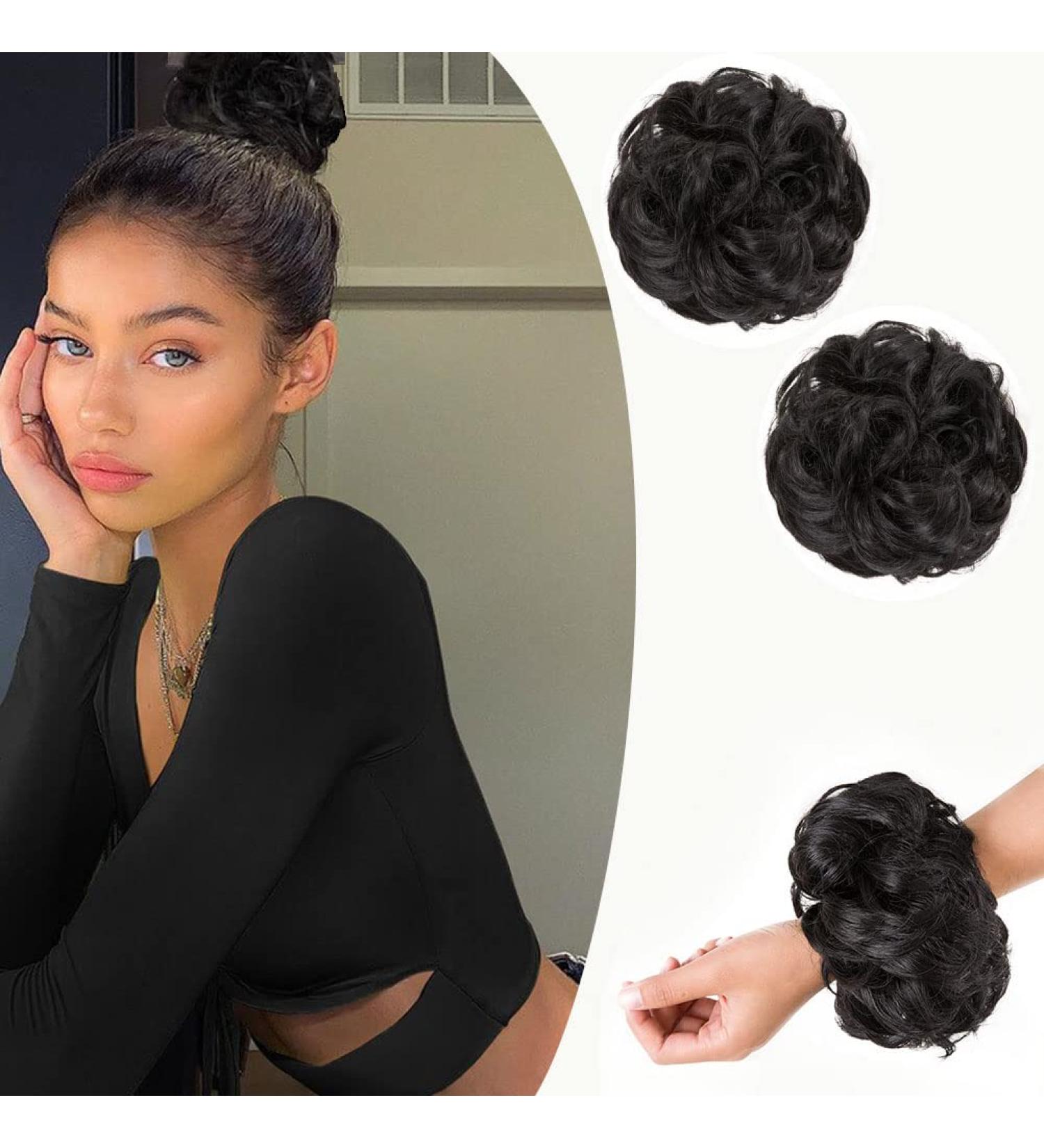 Black Messy Bun Hair Pieces 2PCS - Women's Wavy Curly Bun Extensions - Synthetic Chignon Scrunchies for Tousled Updo - Girls' Thick Hair Piece (1B#) - Buy Online on GoSupps.com