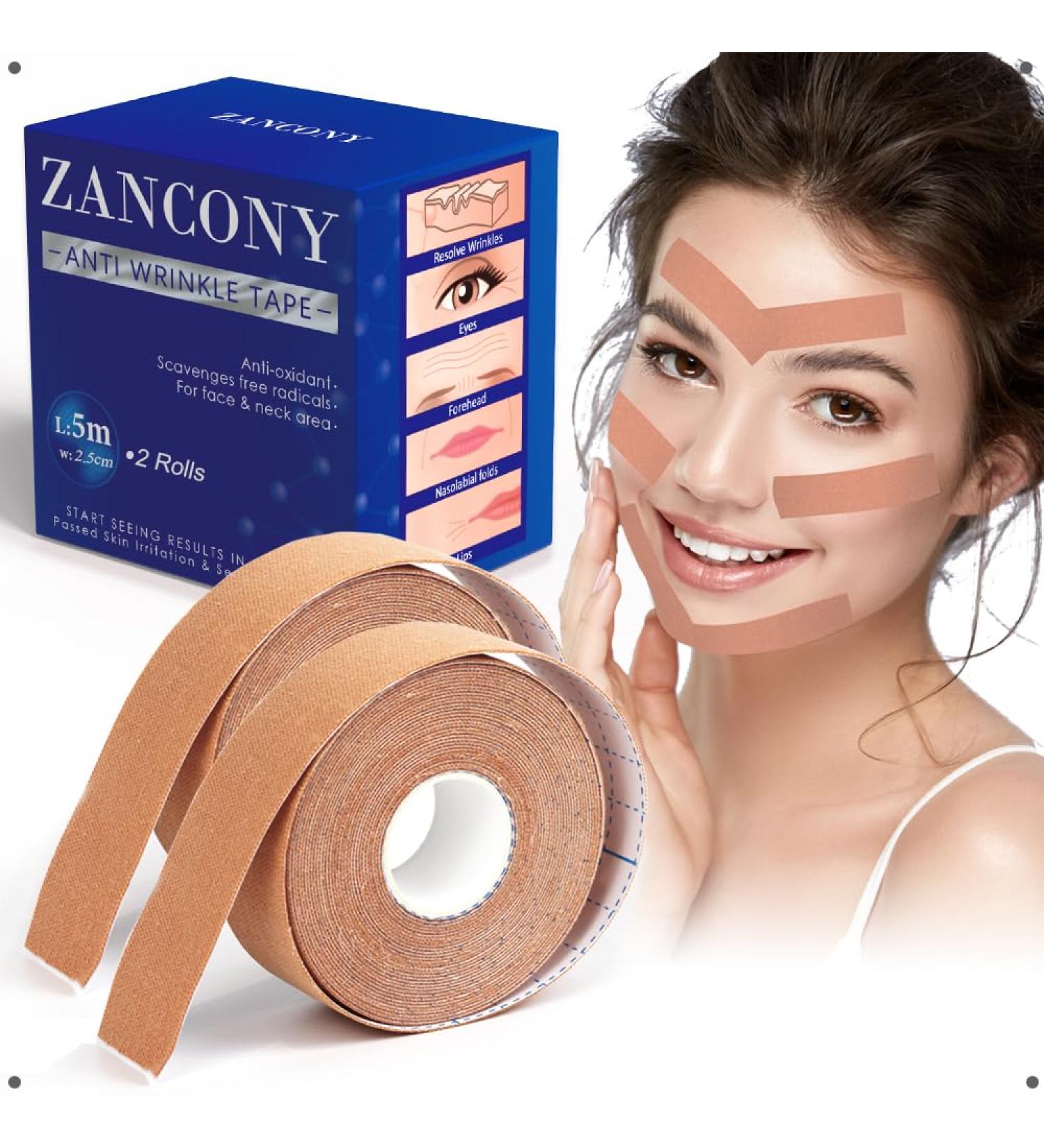 Anti-Wrinkle Tape for Face & Neck - Myofascial Lift Tape - Smooth Wrinkles on Forehead Nasolabial Folds Crow's Feet - 2 Rolls (2.5CM) - Best for All Skin Types - Buy Online on GoSupps.com