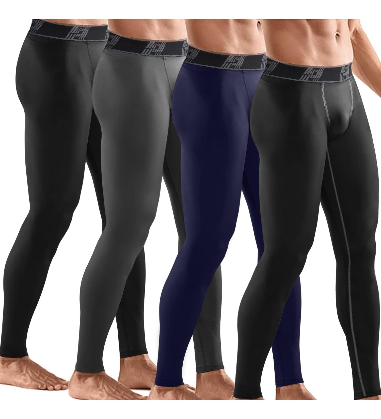 HOPLYNN Men's Winter Compression Pants 4 Pack - Running Baselayer Tights for Workout, Sports, Yoga - Black, Grey, Blue - Large - Buy Online on GoSupps.com